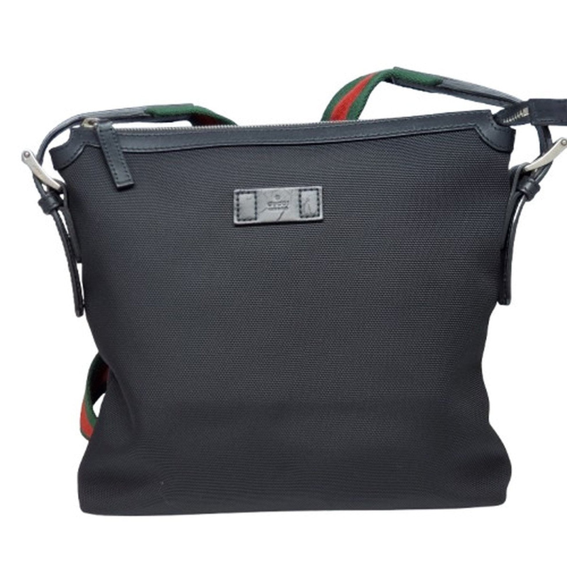 Gucci Sherry Line Black Canvas Leather Shoulder Bag