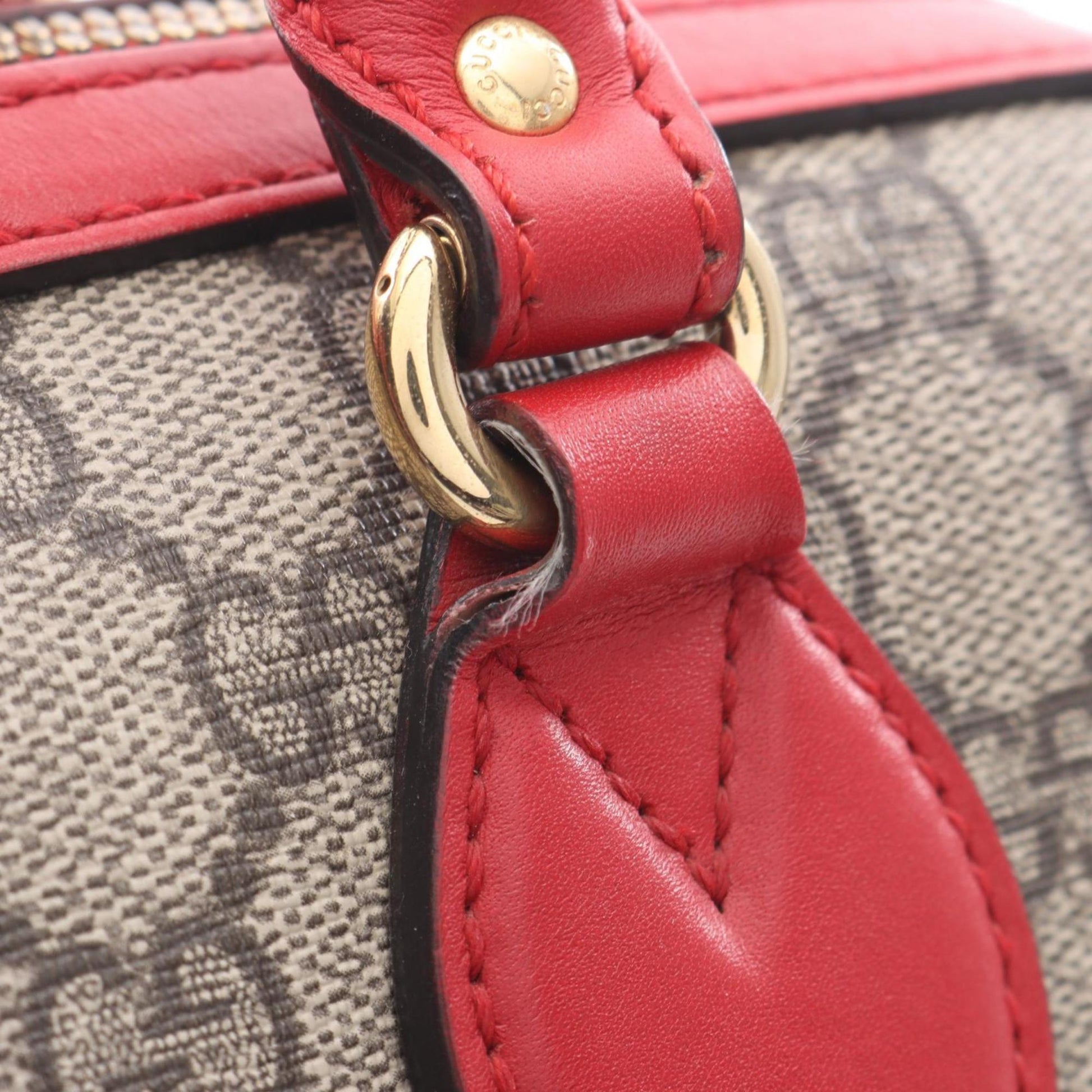 Gucci Beige Red Color Gg Supreme Leather Handbag