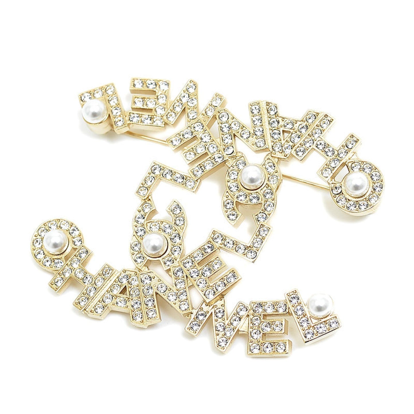 Chanel Brooch Coco Mark Rhinestone Pearl A20B