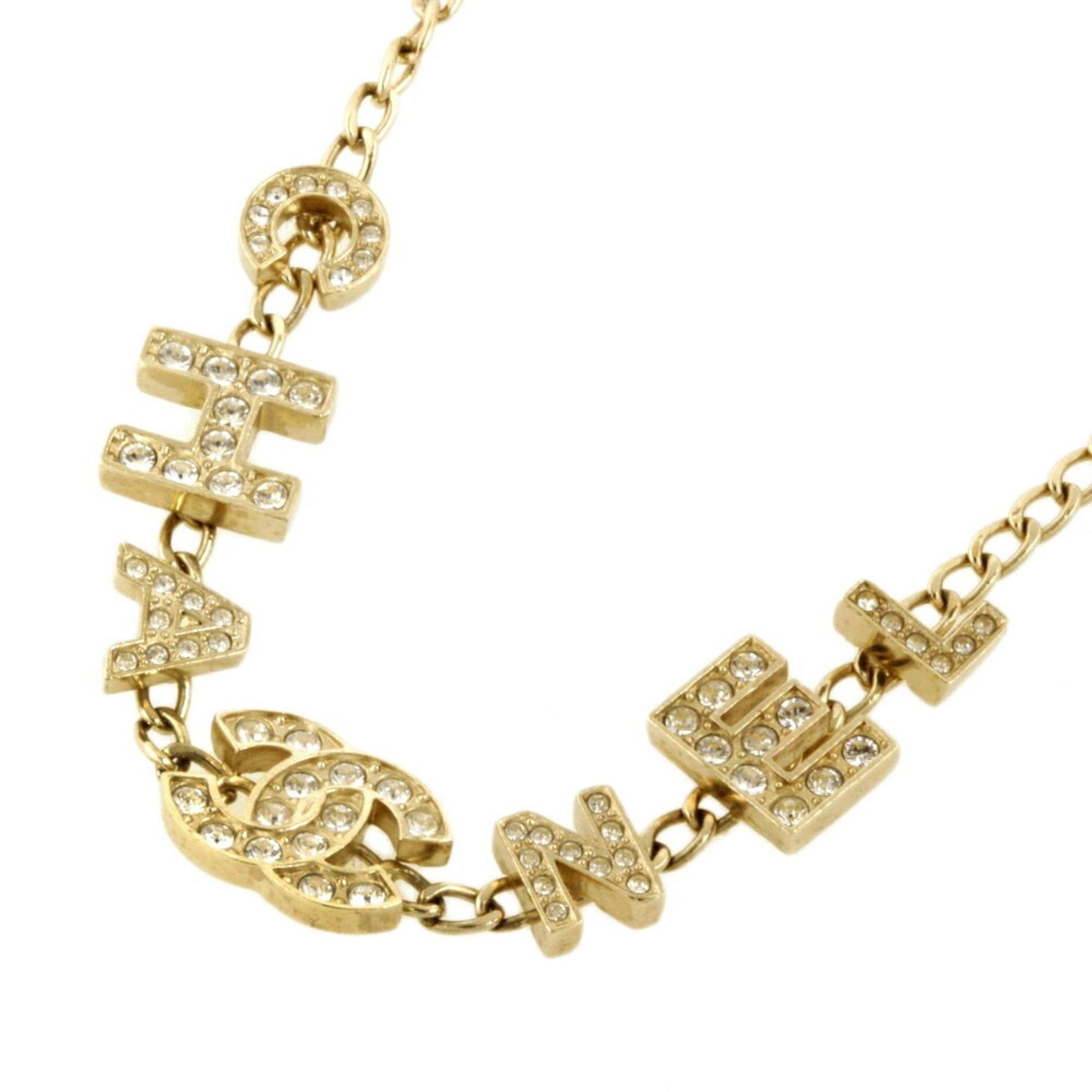 Chanel here mark logo necklace rhinestone A20B