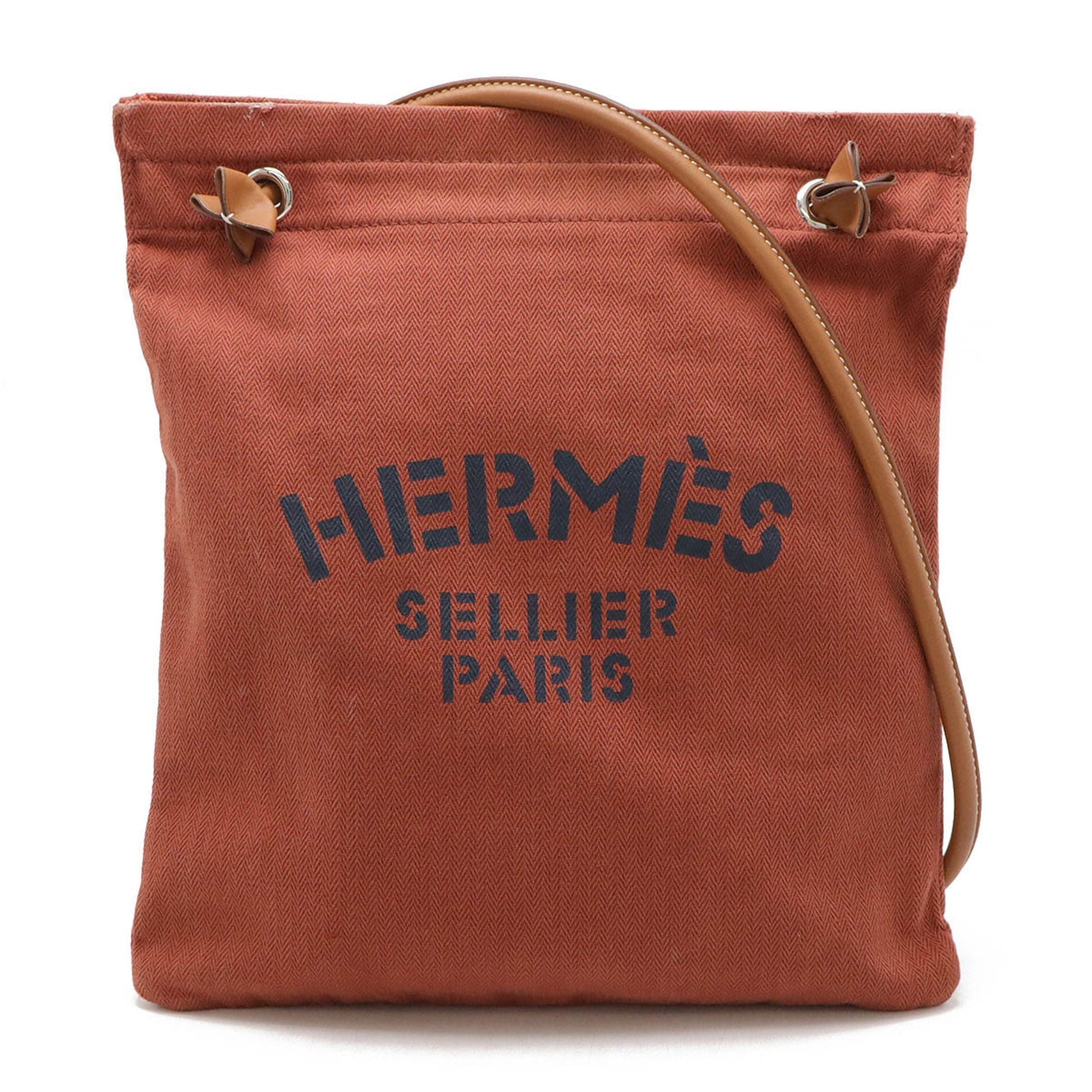 Hermes Toile Chevron Shoulder Bag Leather Brown