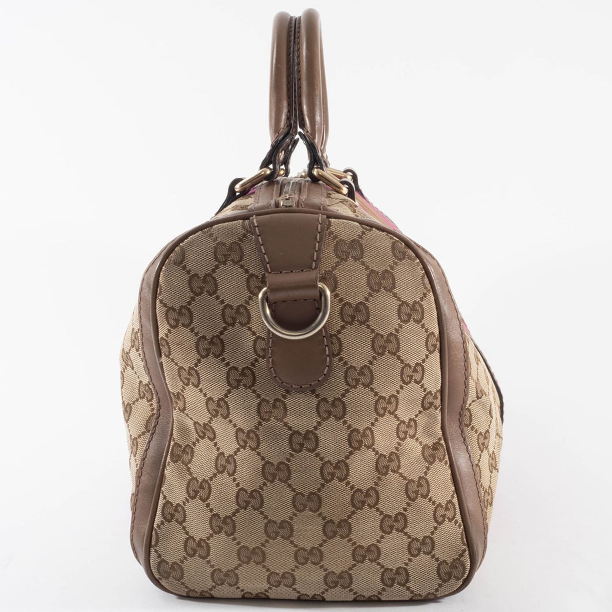 Gucci Brown Pink Gg Canvas Leather Boston Bag Shoulder Bag