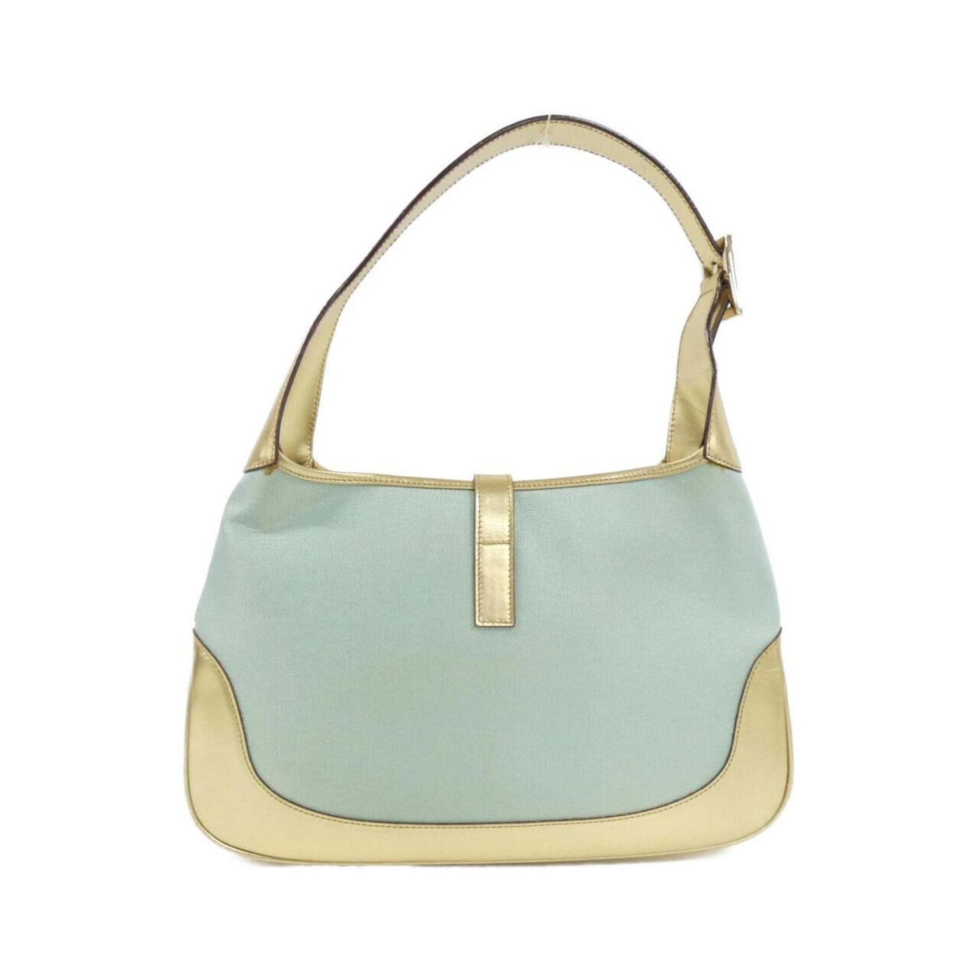 Gucci Gold Light Blue Canvas Leather Shoulder Bag