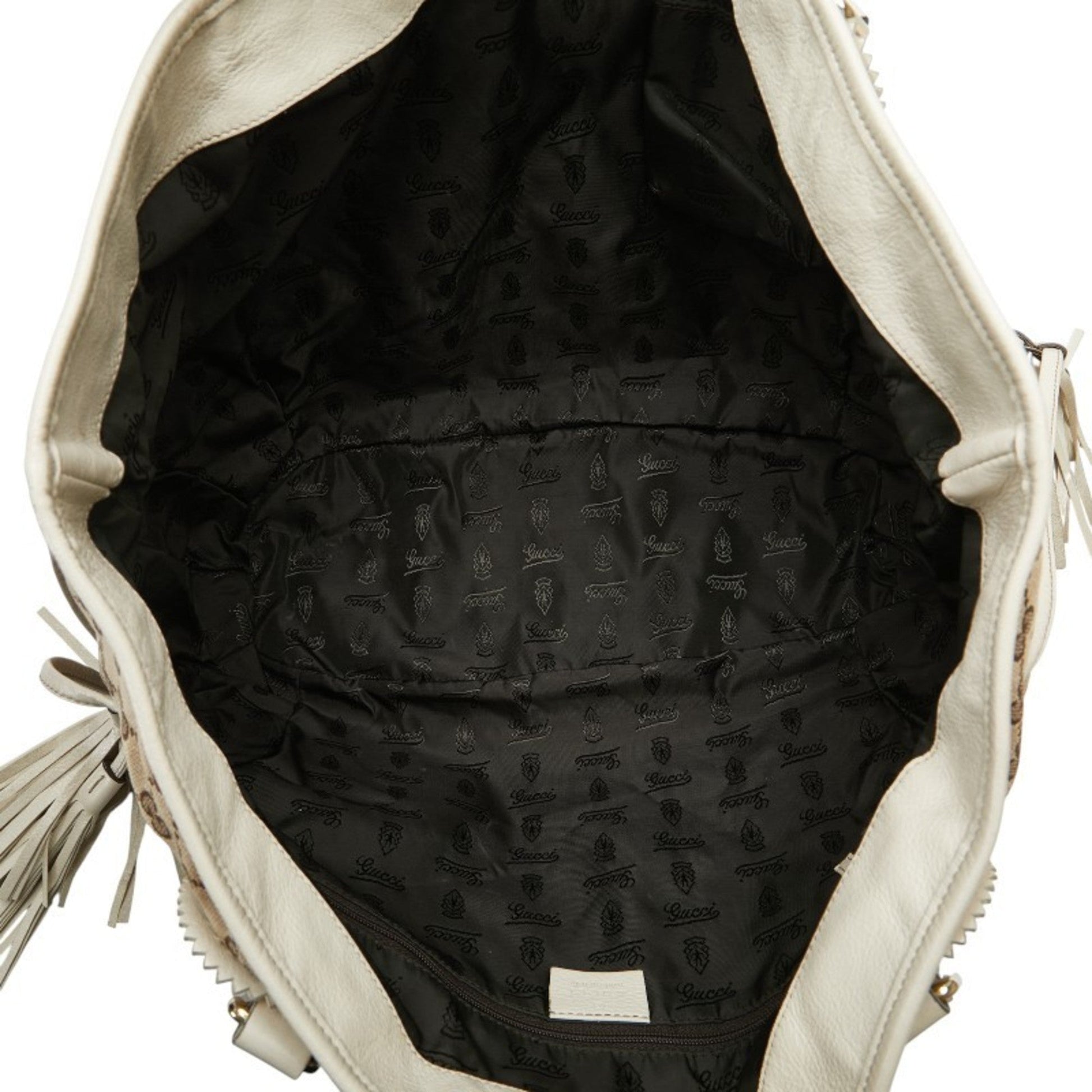 Gucci Gg Canvas Beige White Gg Canvas Leather Shoulder Bag Tote Bag