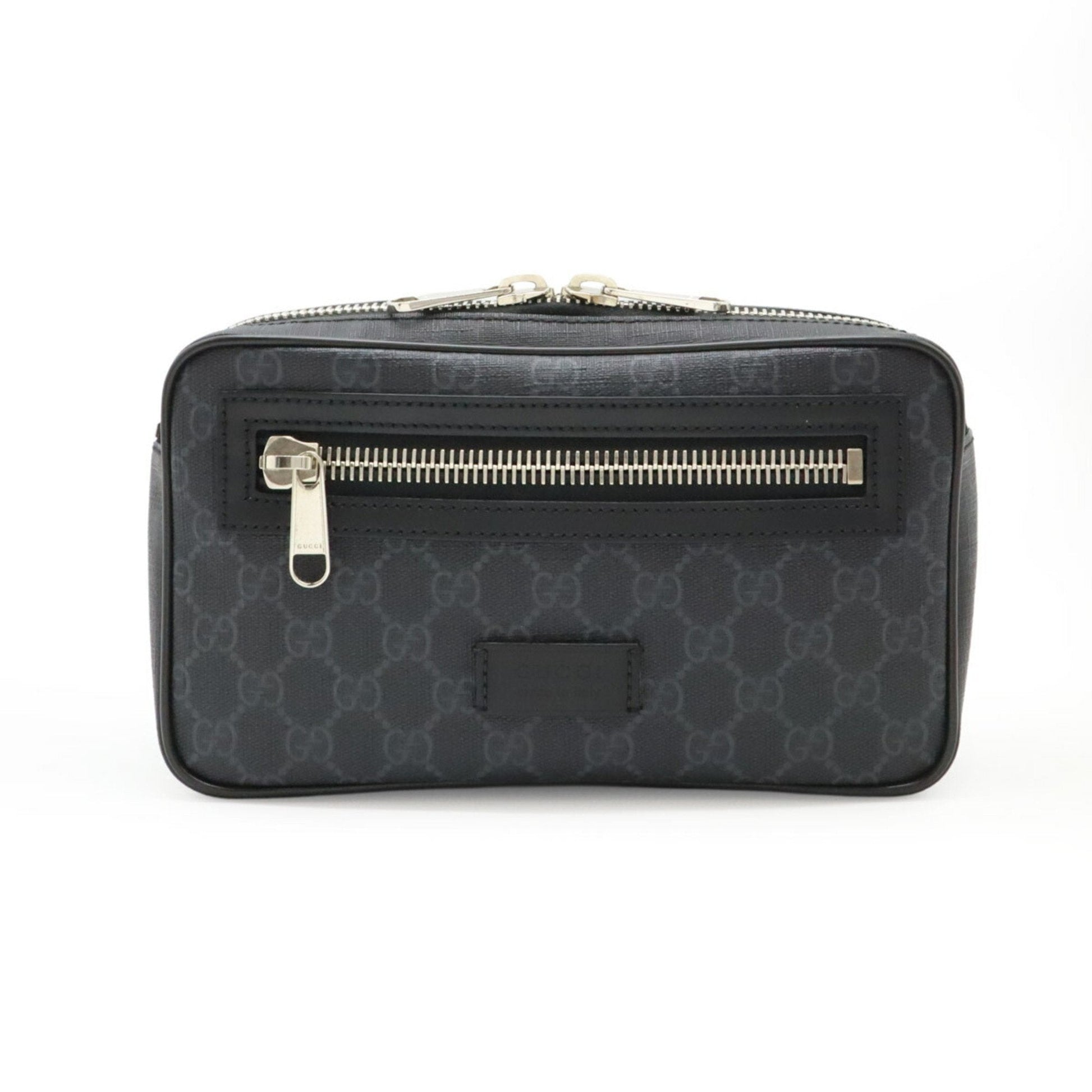 Gucci Black Dark Gray Navy Pvc Leather Fanny Pack