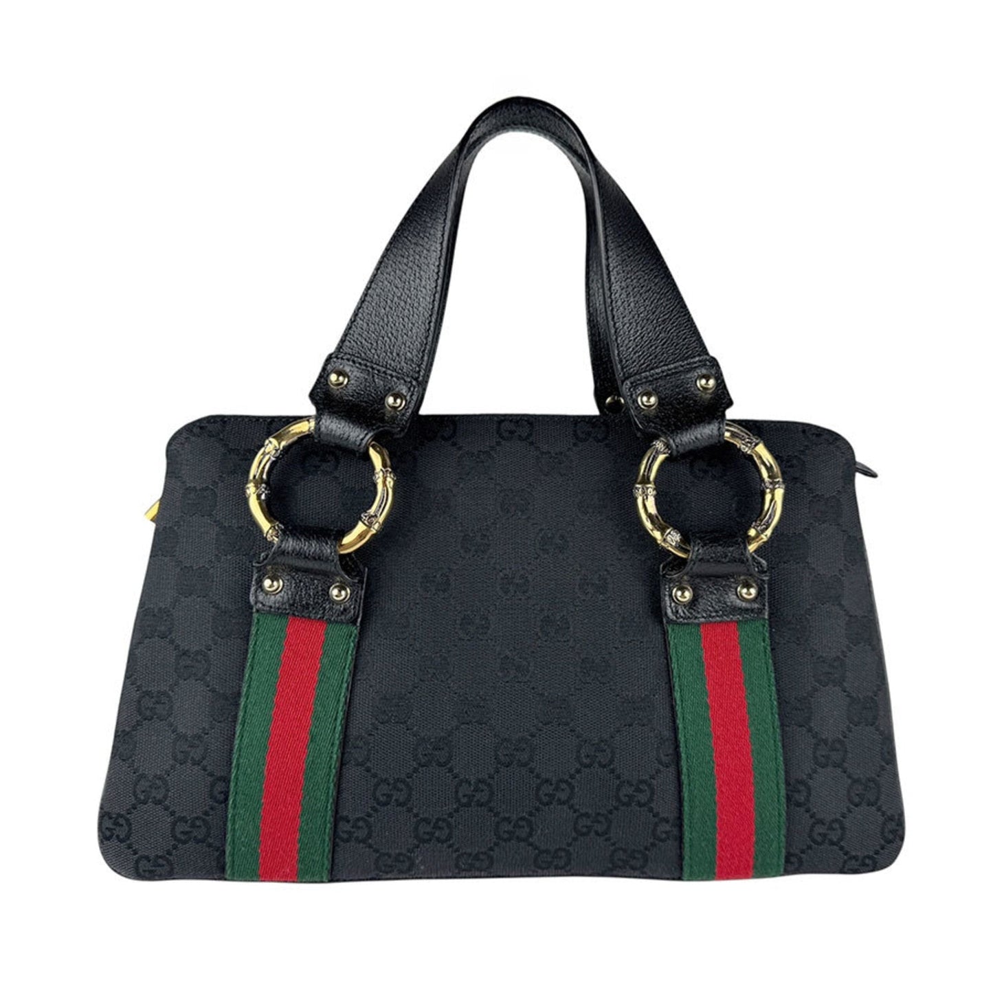 Gucci Black Gg Canvas Leather Handbag