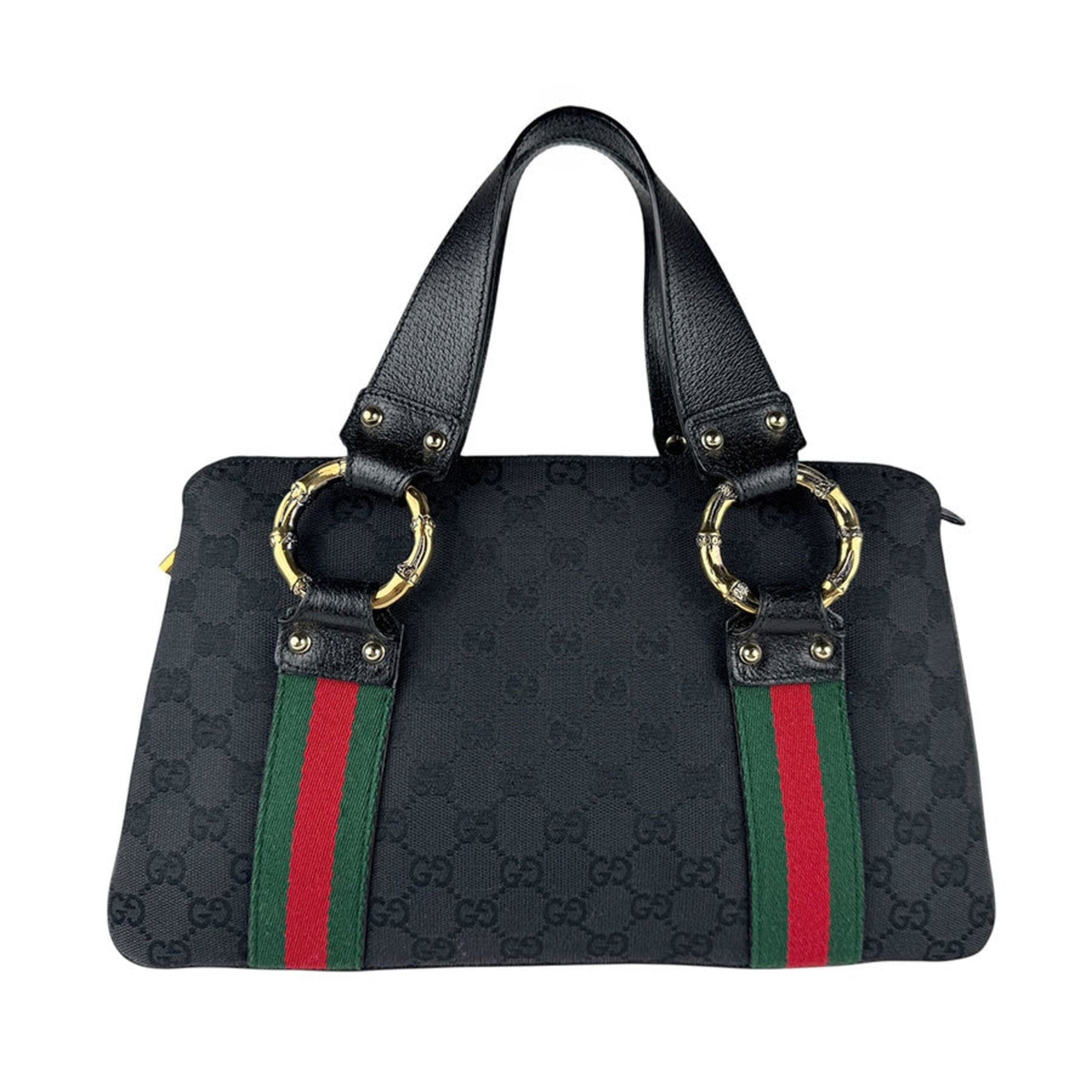 Gucci Black Gg Canvas Leather Handbag