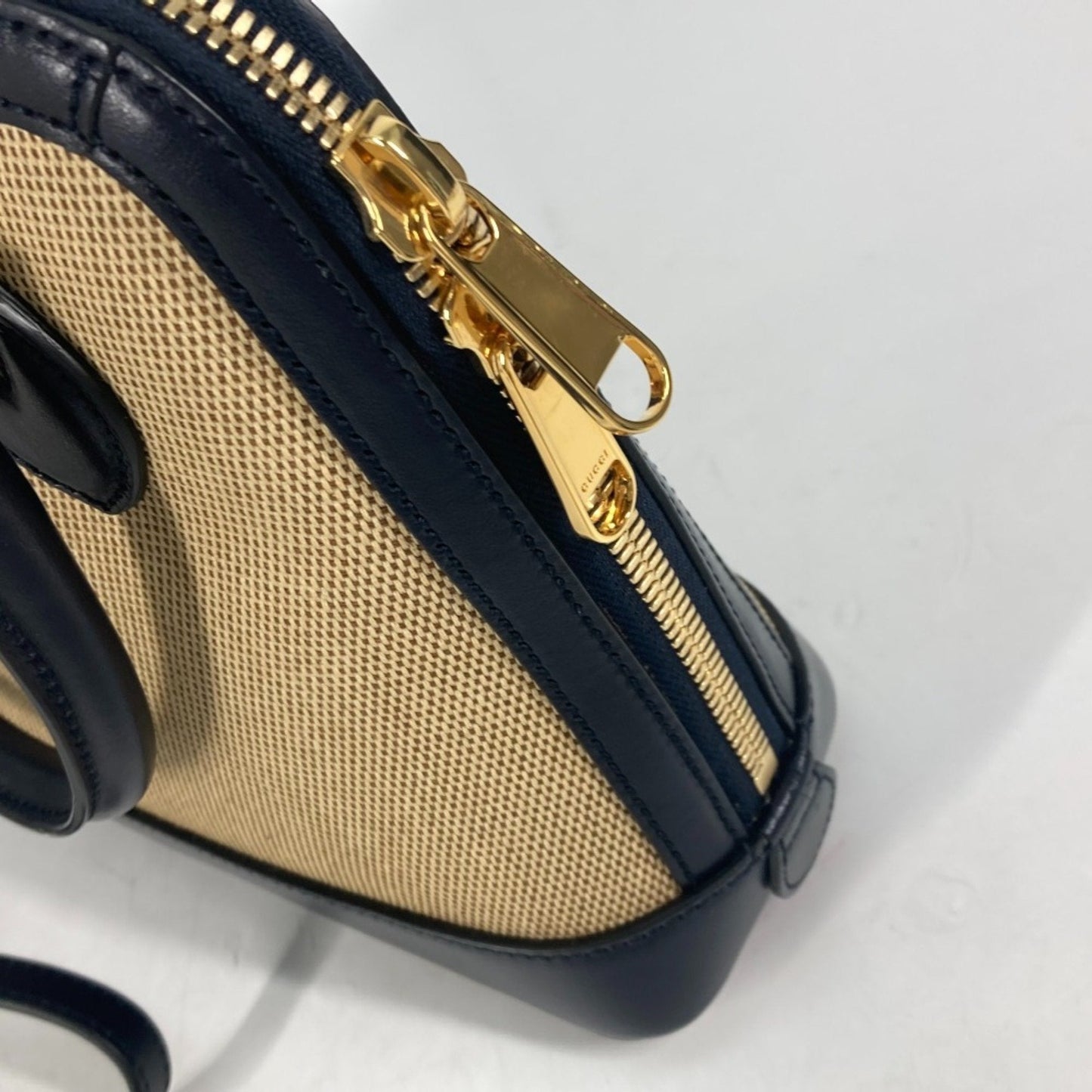 Gucci Beige Dark Navy Canvas Leather Handbag Shoulder Bag