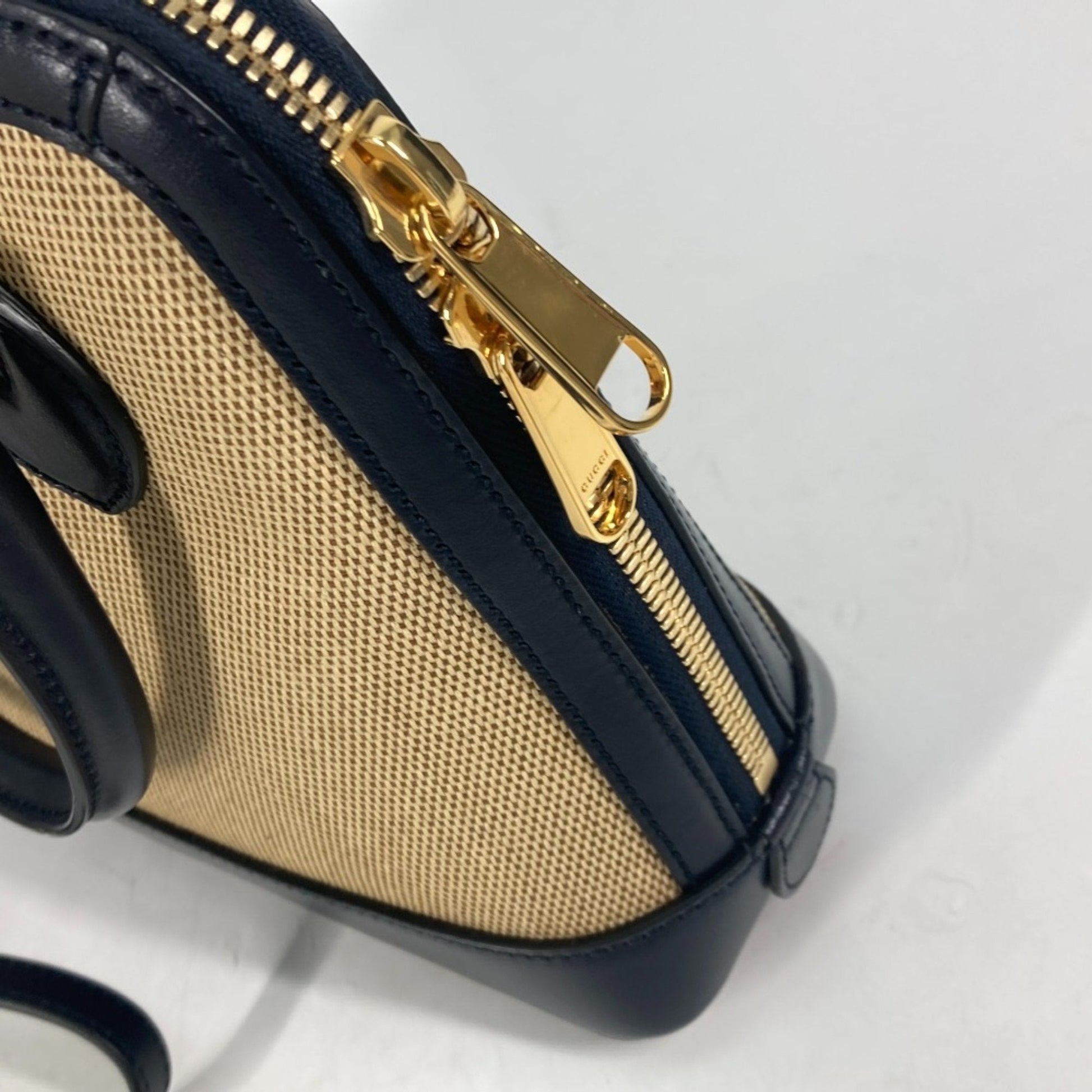 Gucci Beige Dark Navy Canvas Leather Handbag Shoulder Bag