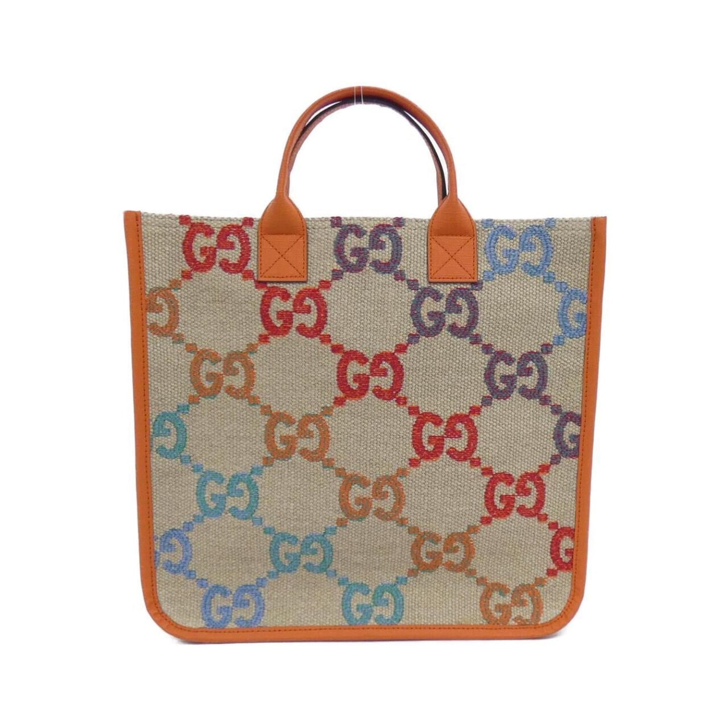 Gucci Multi-Color Orange Linen Canvas Handbag