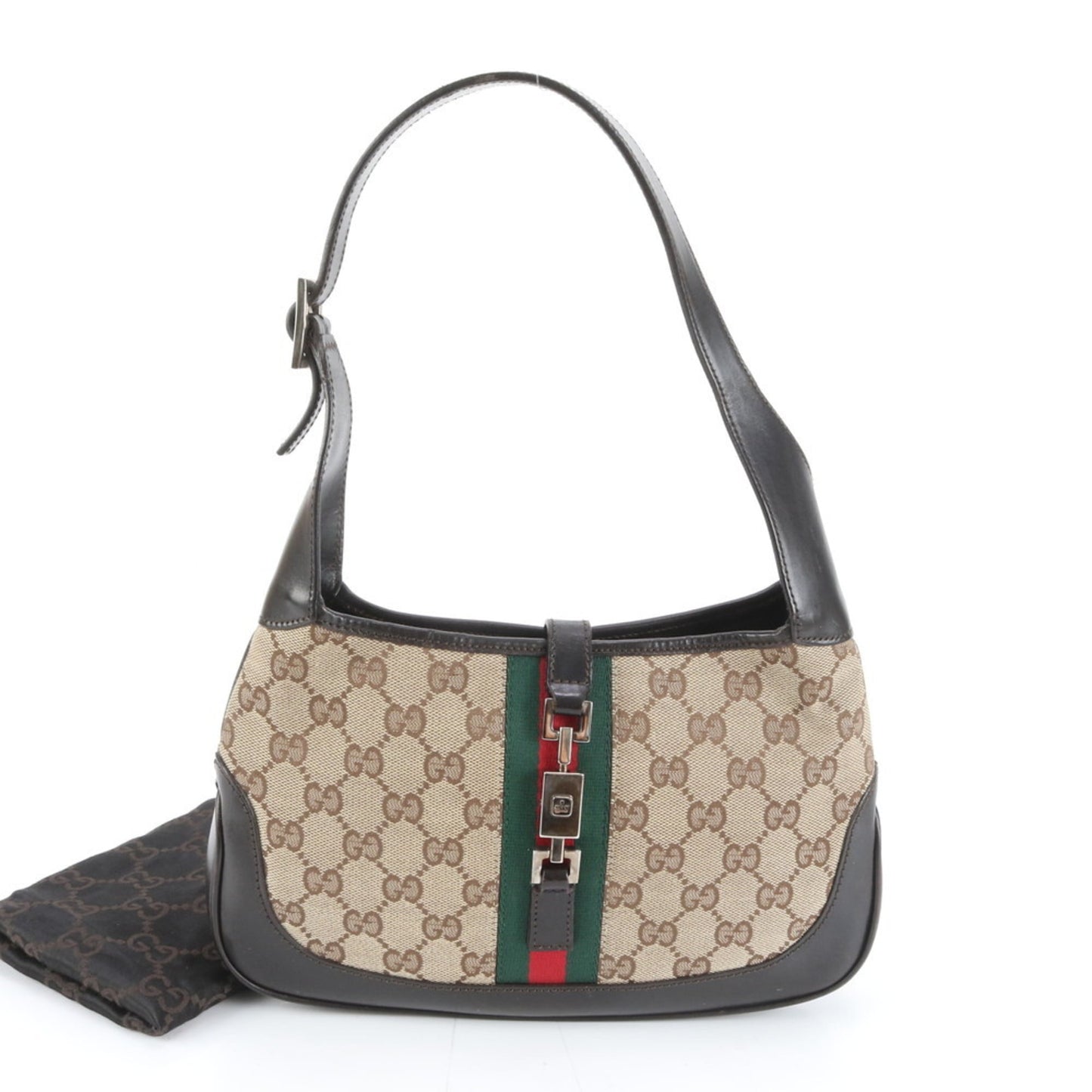 Gucci Brown Leather Canvas Shoulder Bag