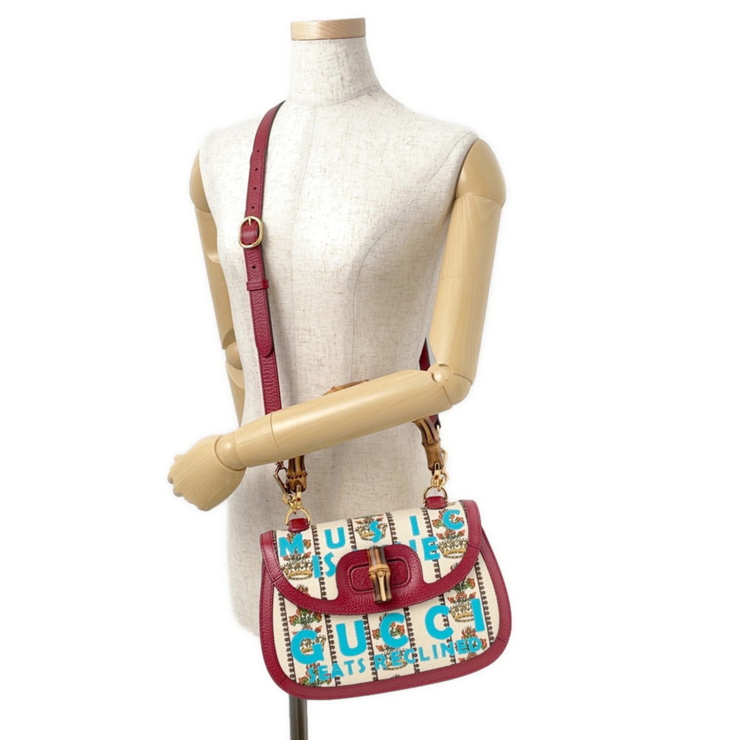 Gucci Ivory Red Color Leather Canvas Handbag