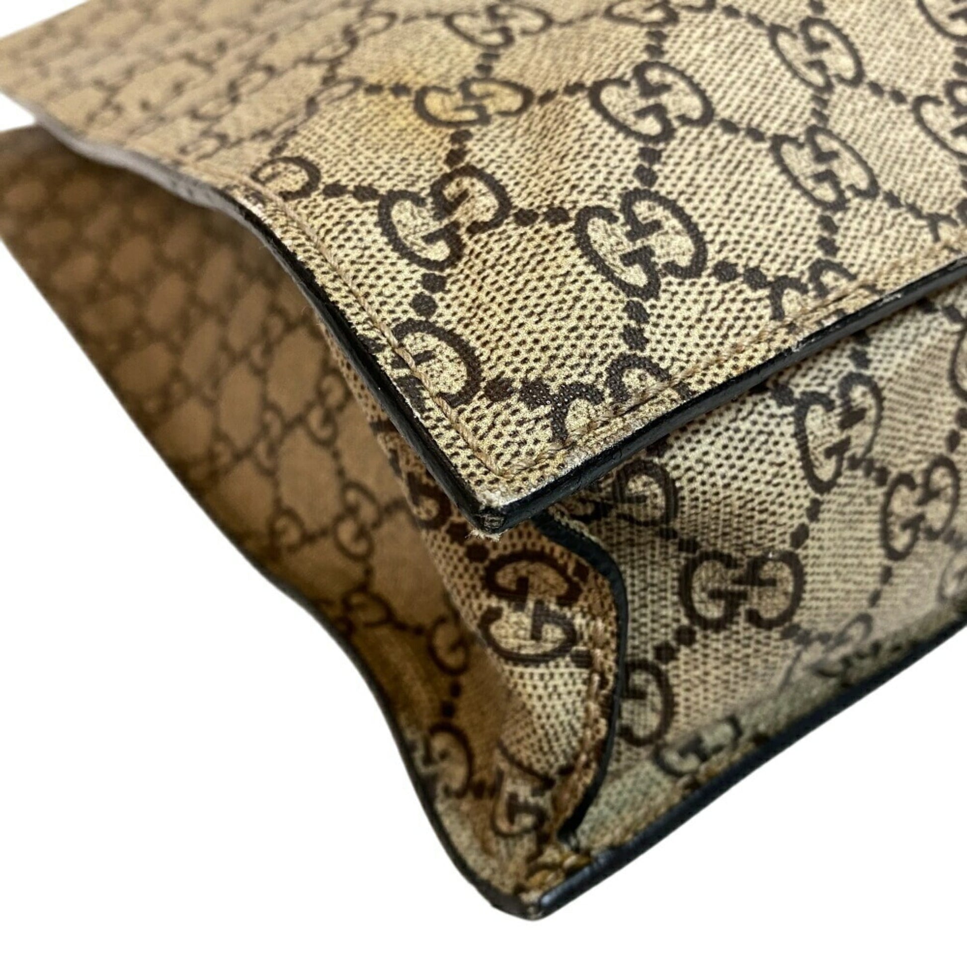 Gucci Beige Black Pvc Leather Tote Bag