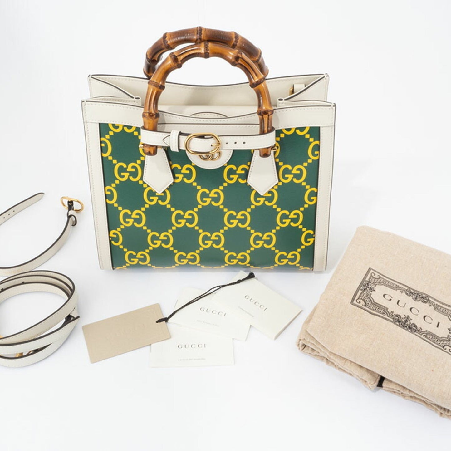 Gucci Green White Yellow Leather Handbag