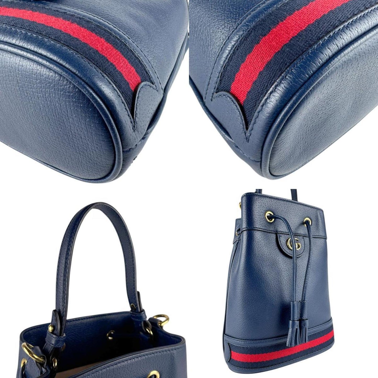 Gucci Navy Red Color Leather Handbag Shoulder Bag