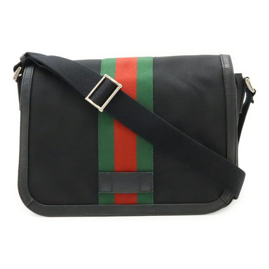 Gucci Sherry Line Black Green Red Color Nylon Canvas Shoulder Bag