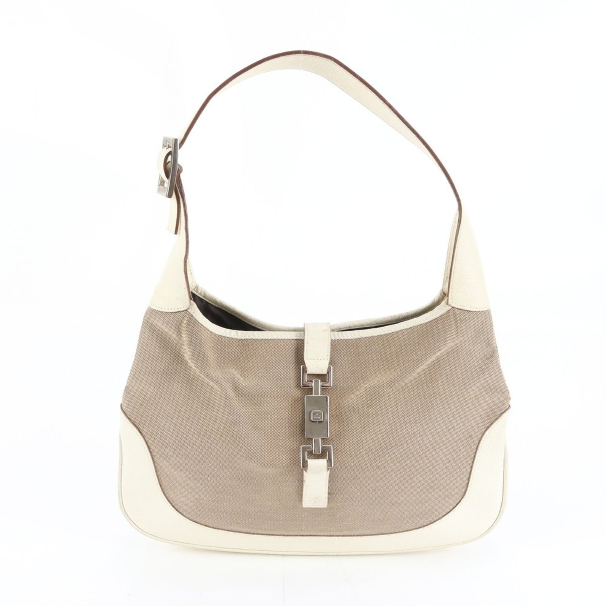 Gucci Beige Leather Canvas Shoulder Bag