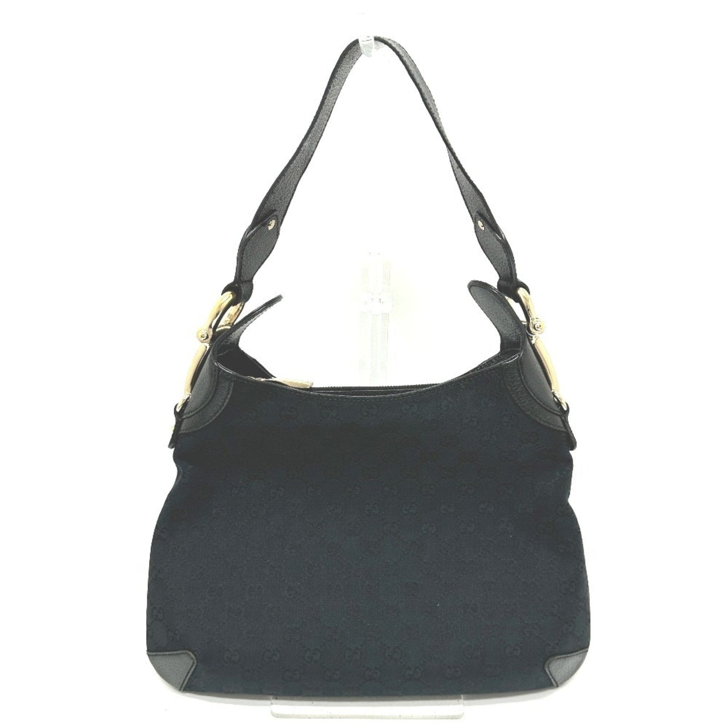Gucci Horsebit Black Gg Canvas Leather Handbag Shoulder Bag
