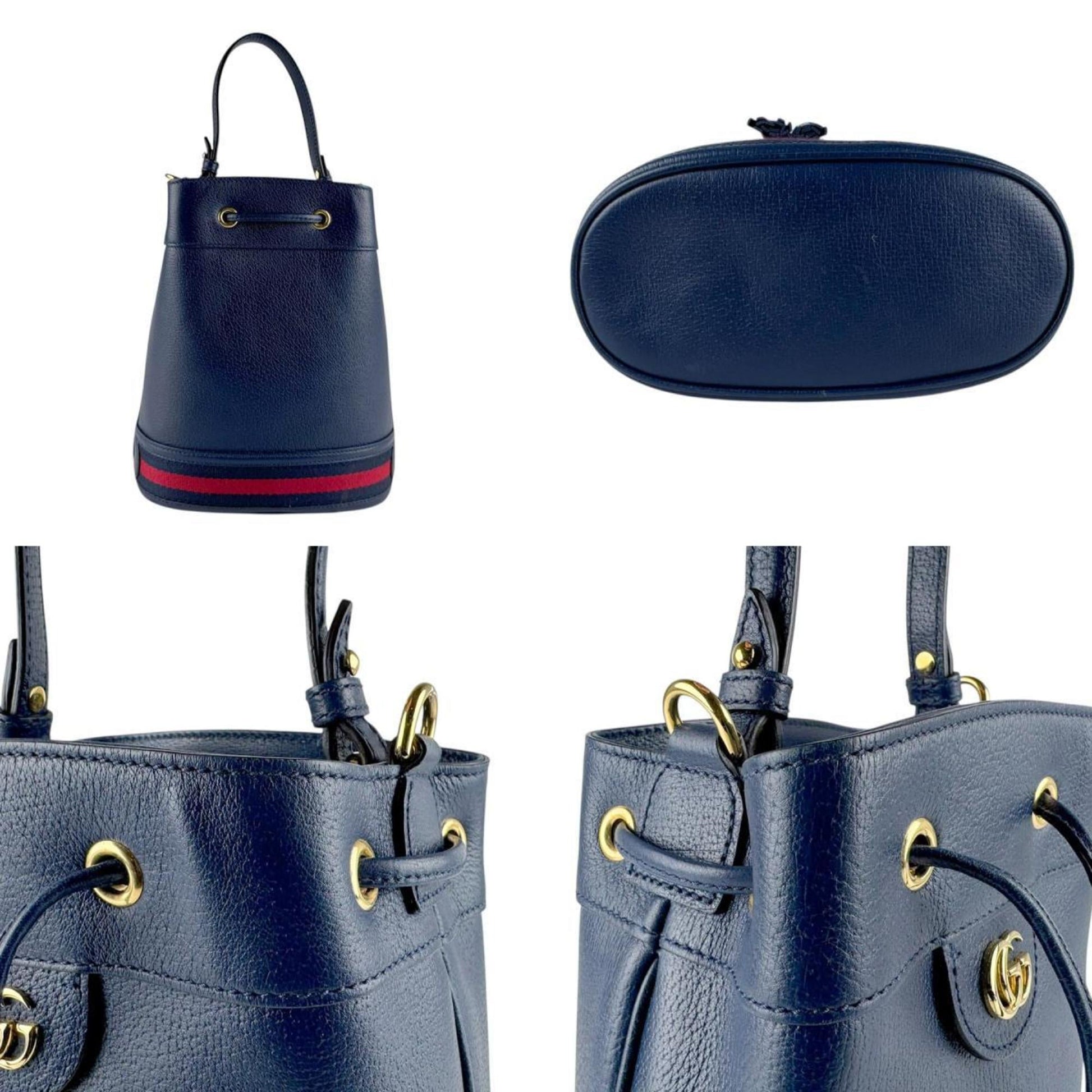 Gucci Navy Red Color Leather Handbag Shoulder Bag