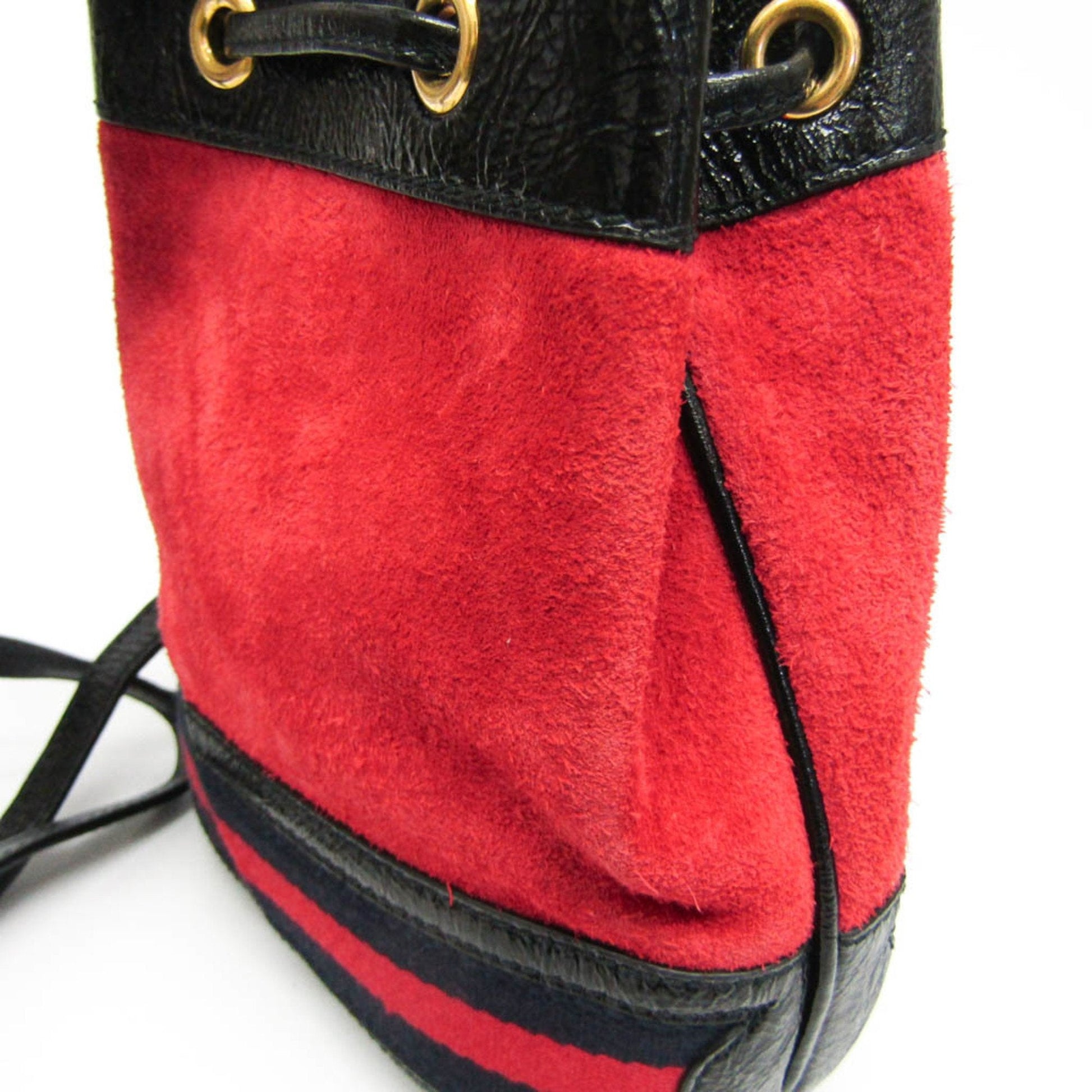 Gucci Black Navy Red Color Leather Suede Shoulder Bag