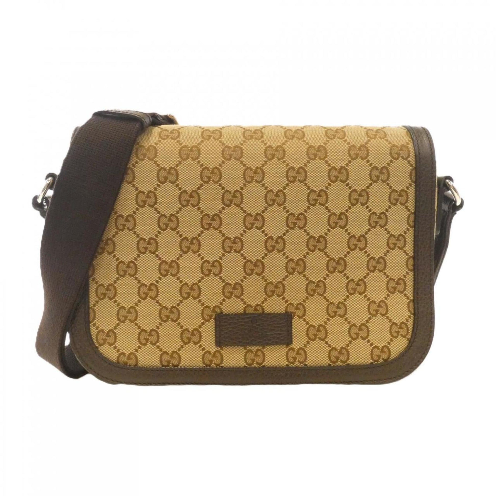 Gucci Beige Brown Gg Canvas Leather Shoulder Bag