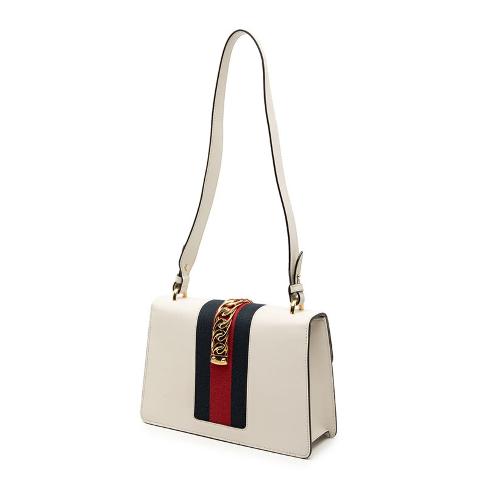 Gucci Ivory Navy Leather Canvas Shoulder Bag