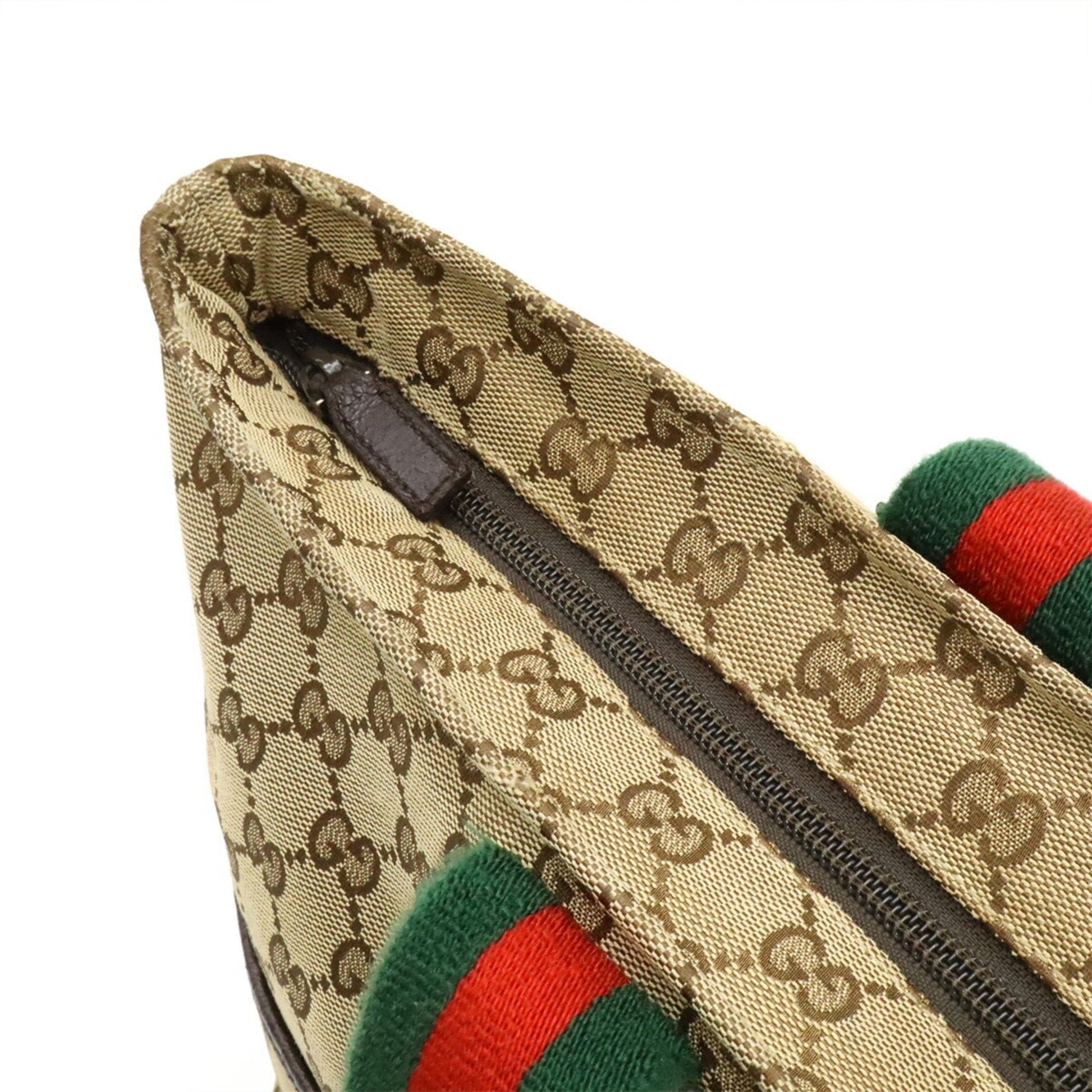 Gucci Beige Khaki Red Color Gg Canvas Leather Shoulder Bag Tote Bag