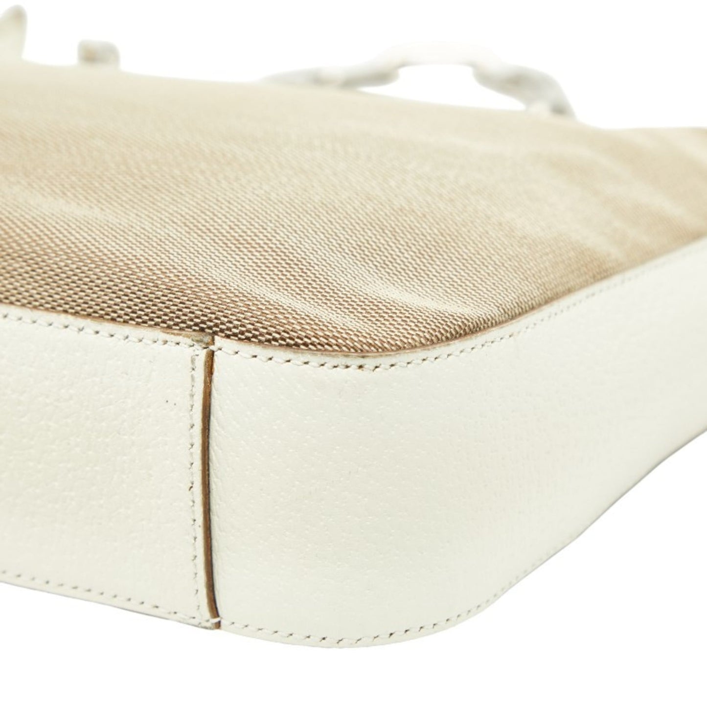 Gucci Beige White Canvas Leather Shoulder Bag