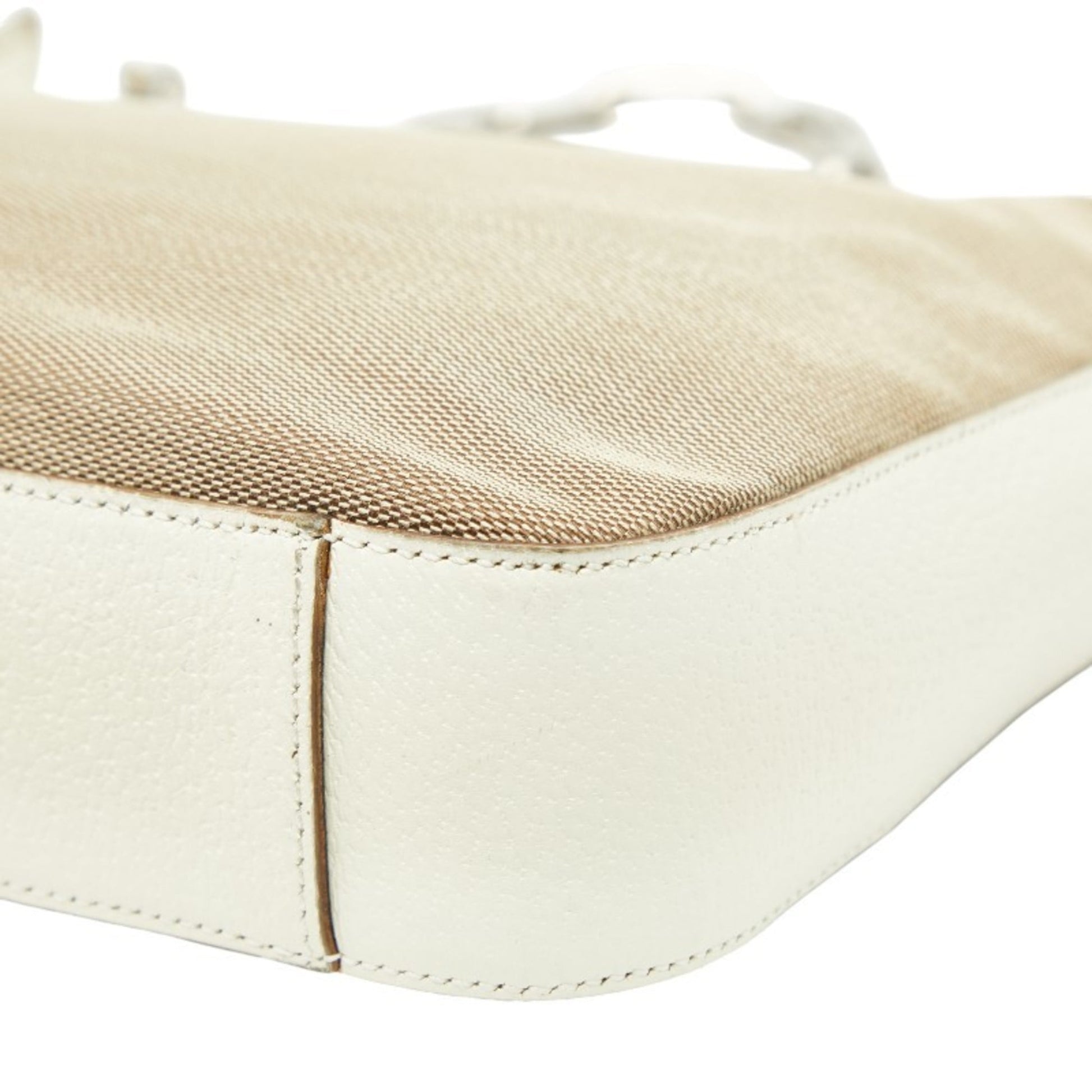 Gucci Beige White Canvas Leather Shoulder Bag