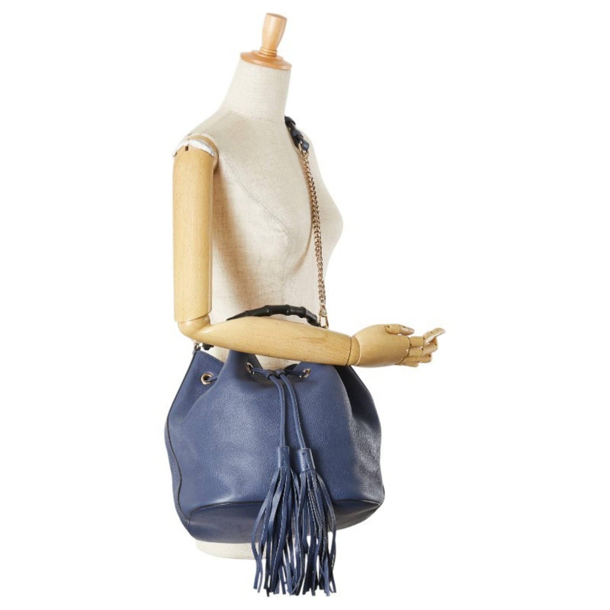 Gucci Bamboo Navy Leather Handbag Shoulder Bag
