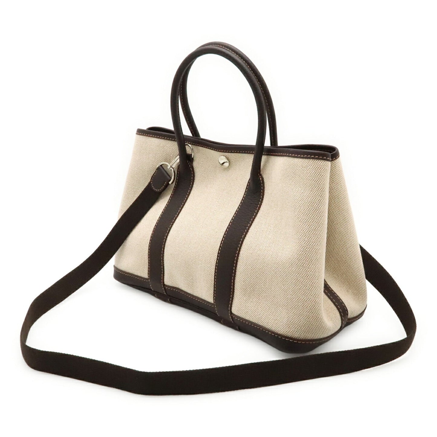 Hermes Natural Toile Handbag Tote Bag Leather Brown
