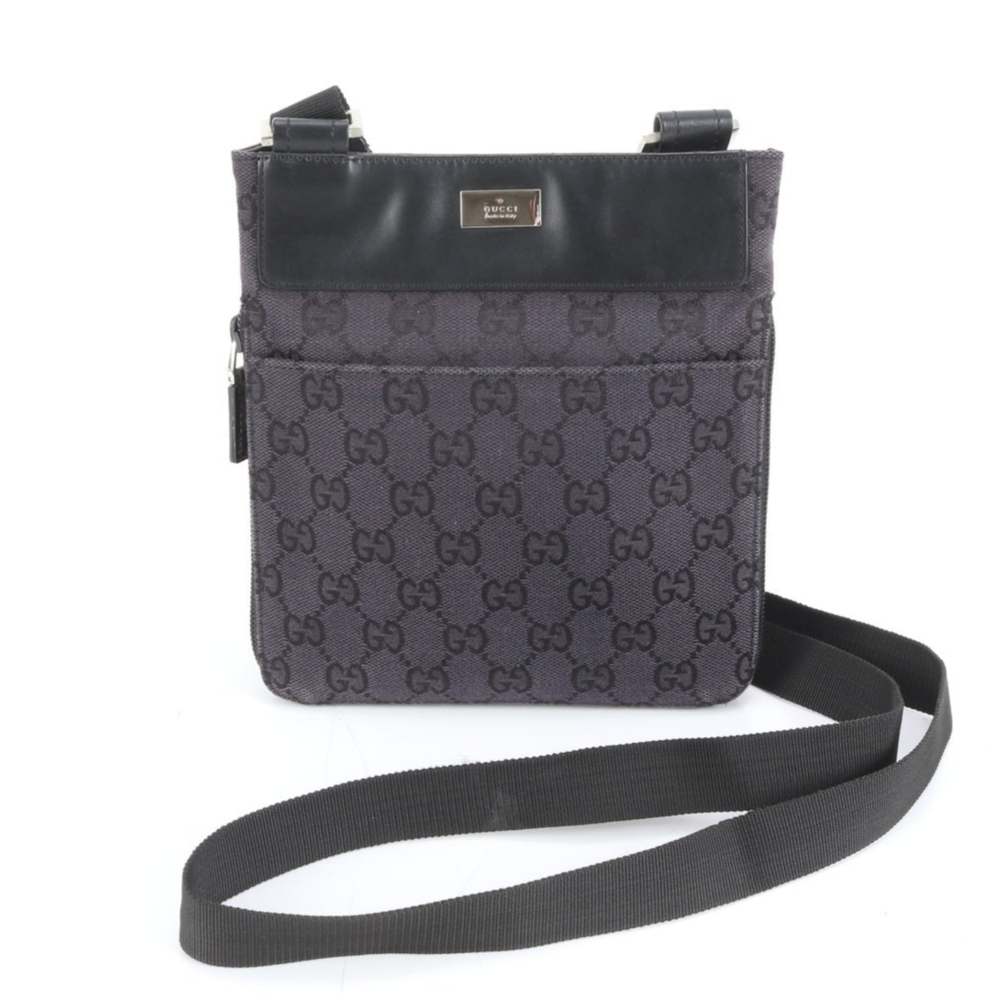 Gucci Black Purple Leather Canvas Shoulder Bag