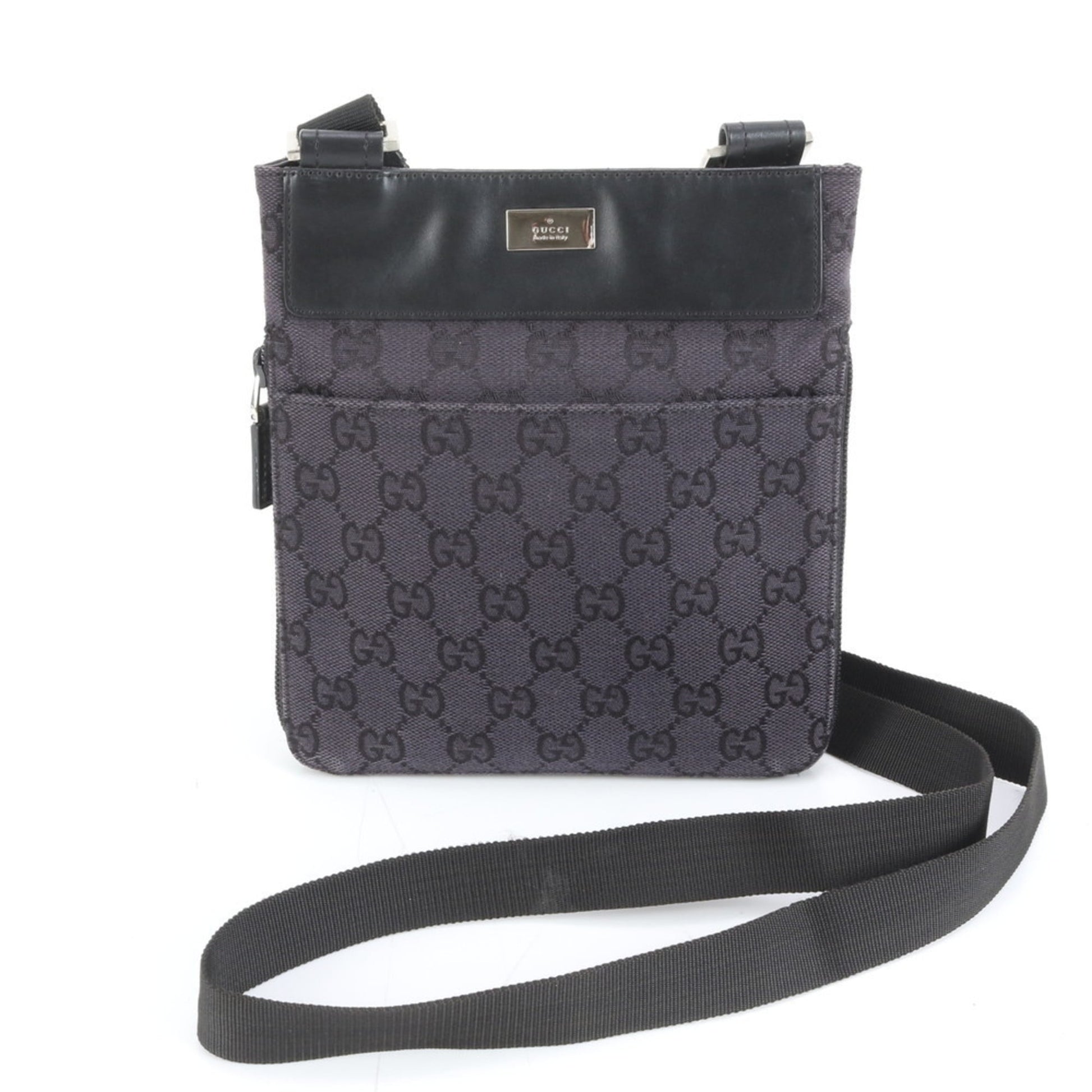 Gucci Black Purple Leather Canvas Shoulder Bag