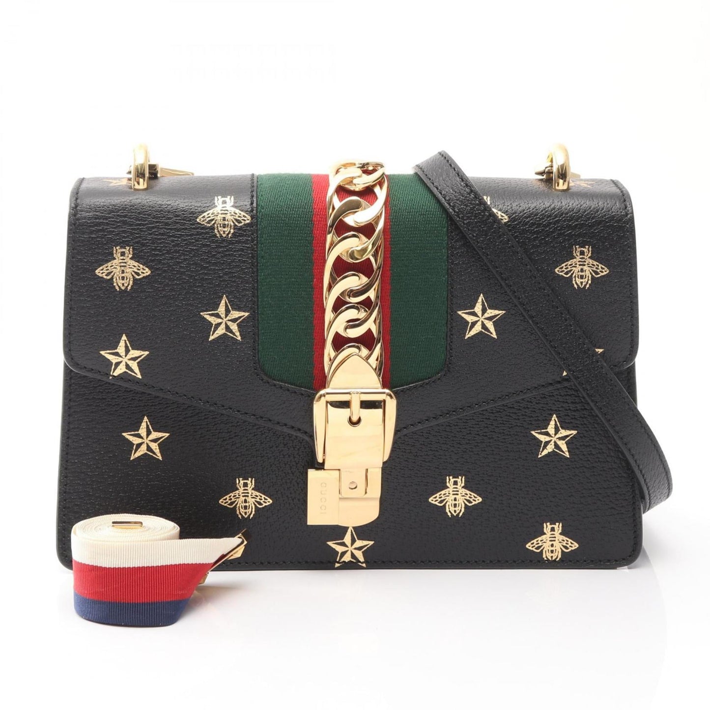 Gucci Black Gold Leather Shoulder Bag
