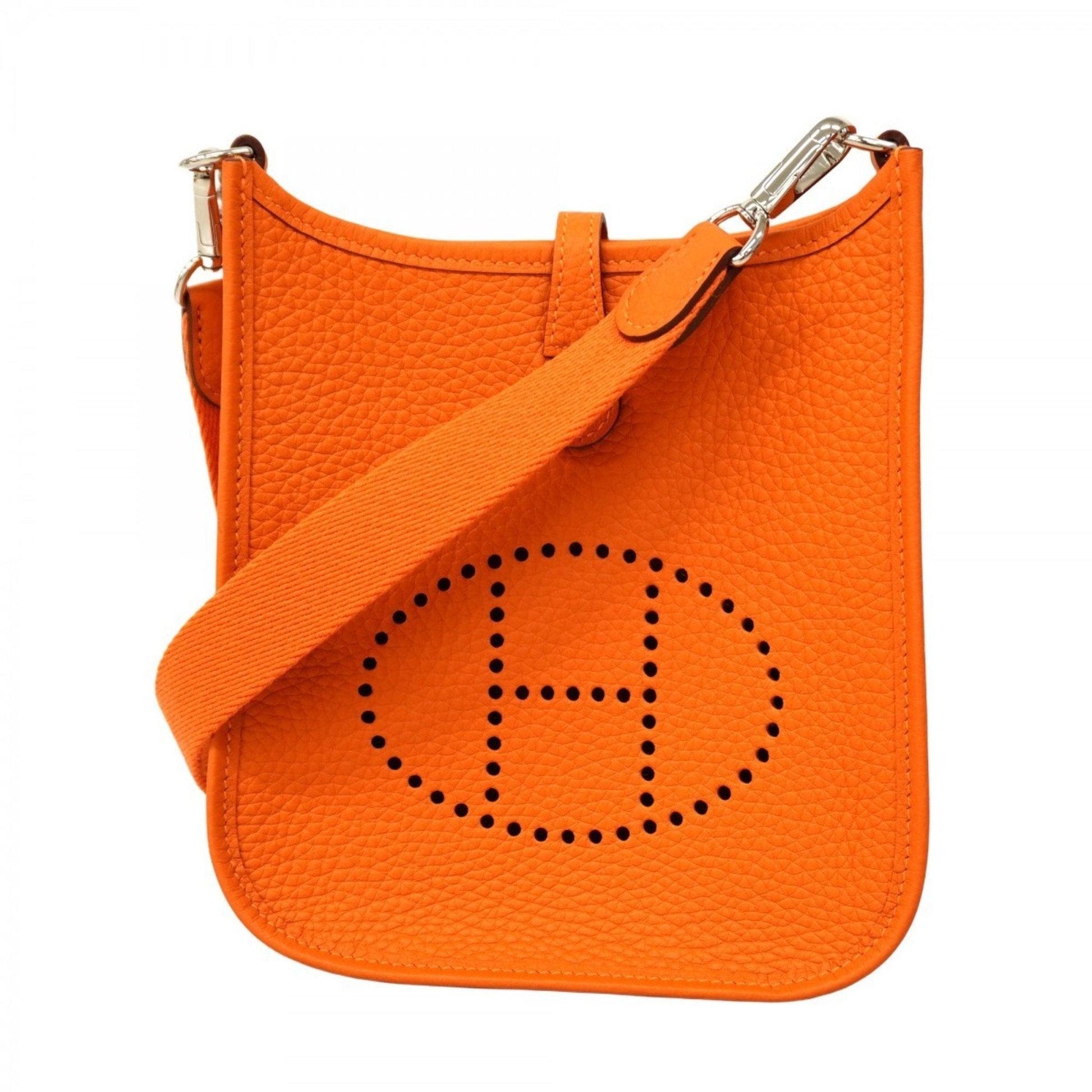 Hermes Taurillon Clemence Shoulder Bag Leather Orange