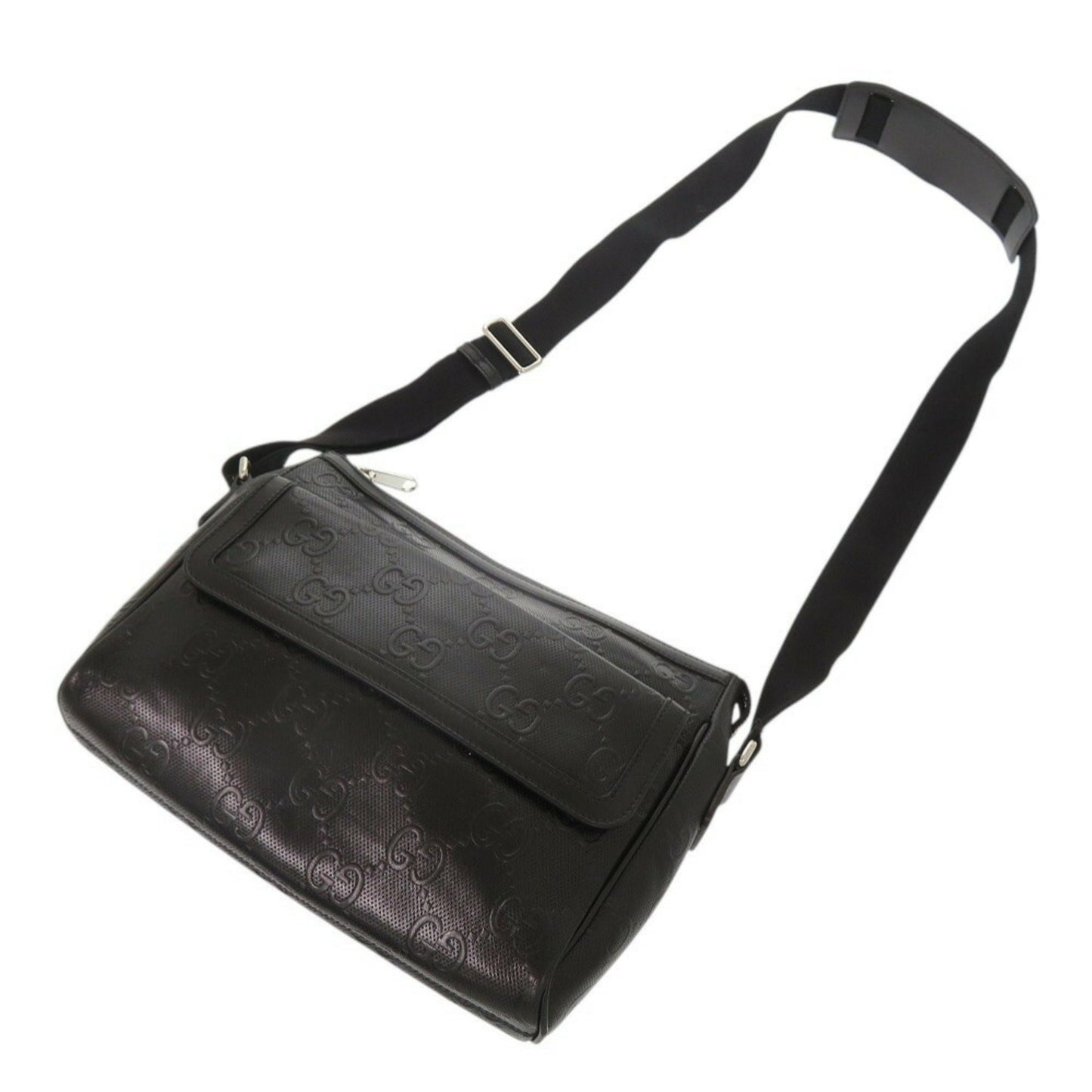 Gucci Black Gg Leather Embossed Leather Messenger Bag Shoulder Bag