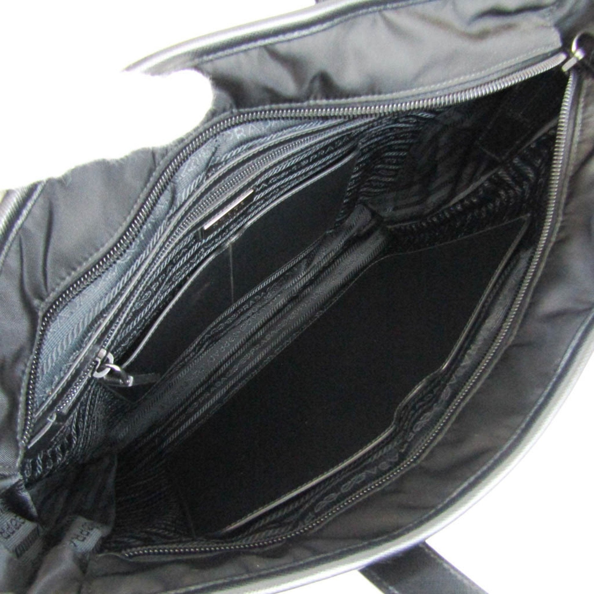 Prada Men Women Shoulder Bag Tote Bag Leather Nylon Black