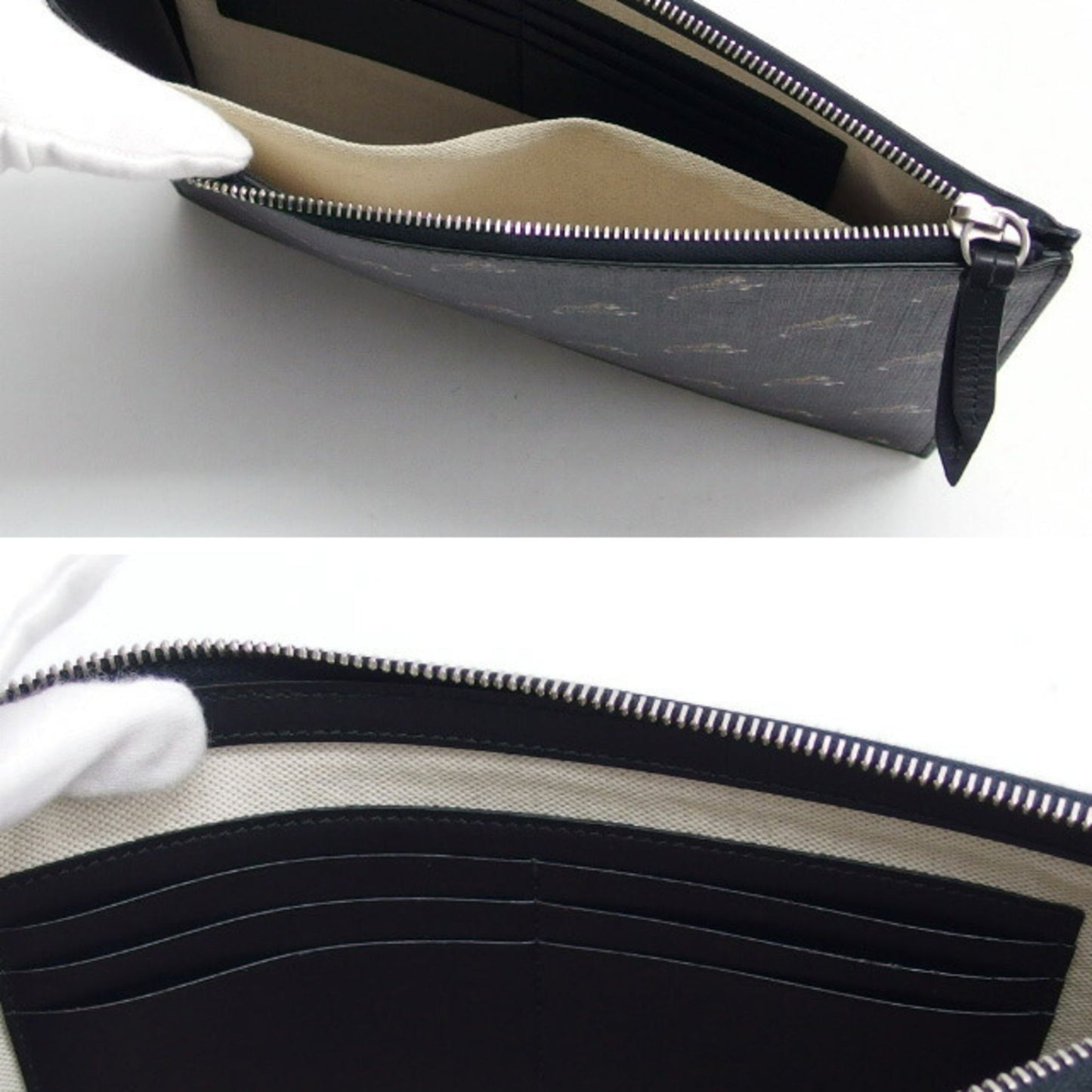 Gucci Black Charcoal Gray Yellow Coated Canvas Leather Clutch Bag Pouch