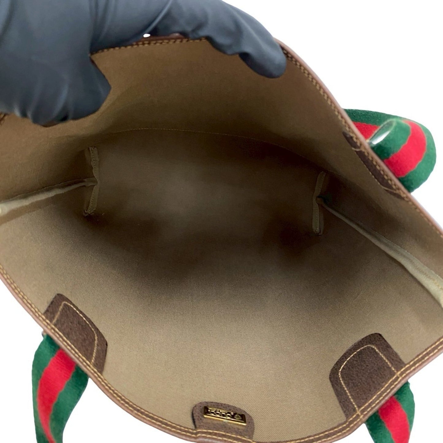 Gucci Brown Green Red Color Leather Pvc Handbag Tote Bag