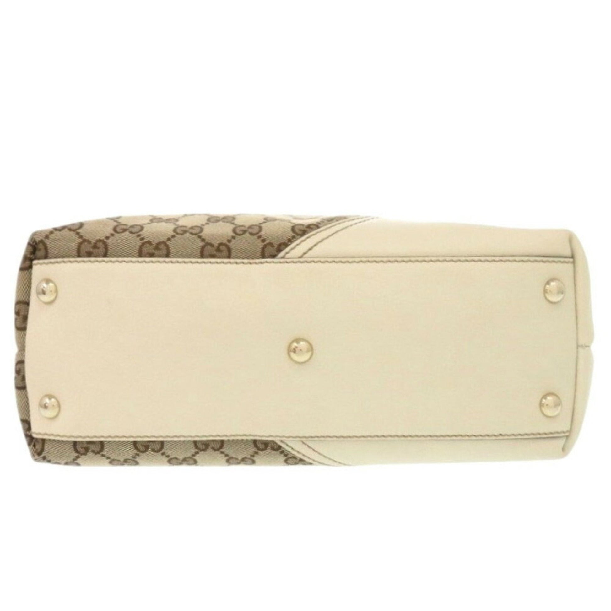 Gucci Beige White Gg Canvas Leather Tote Bag