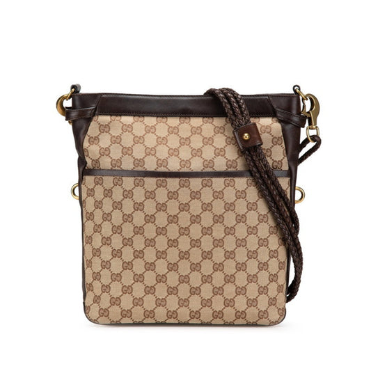 Gucci Beige Brown Canvas Leather Shoulder Bag