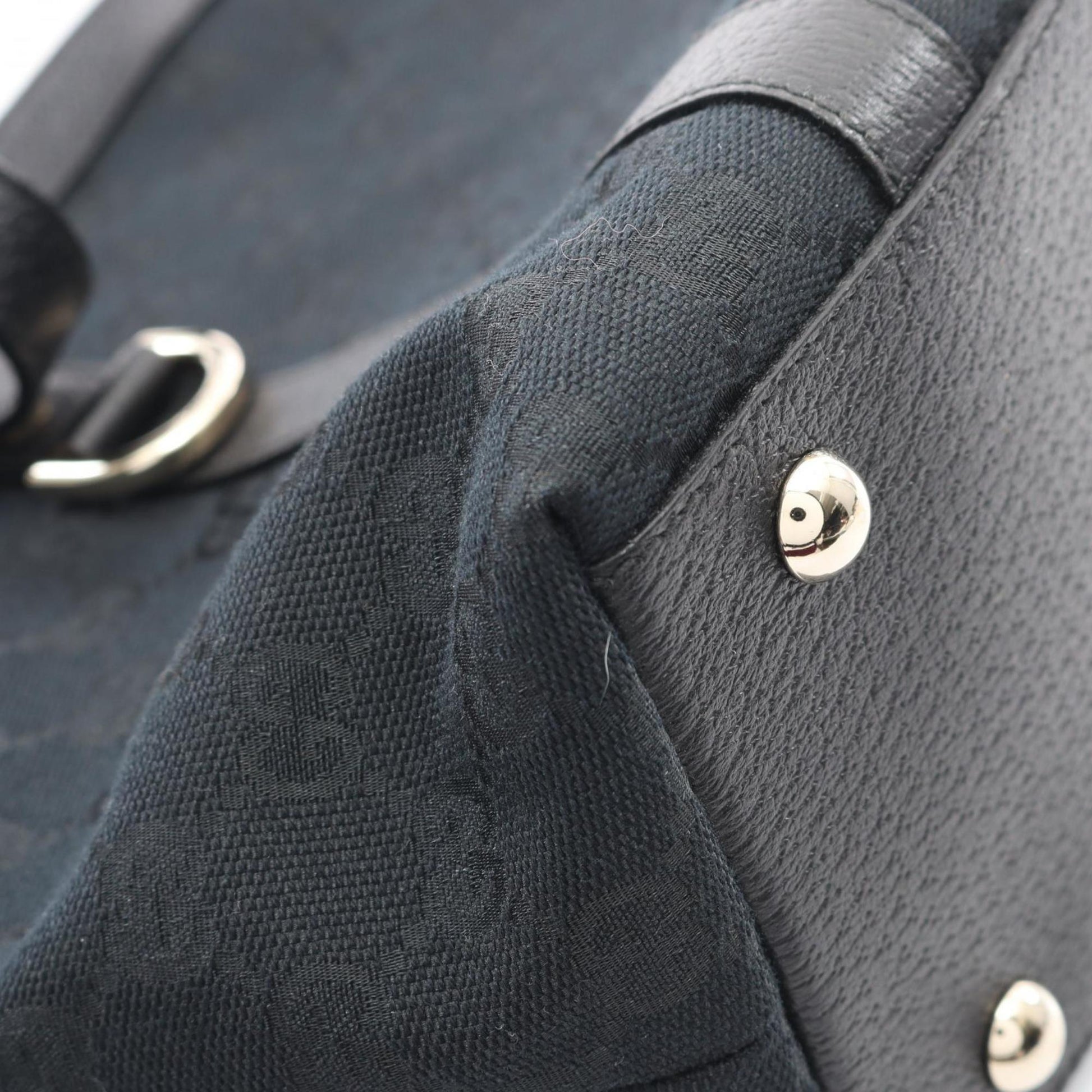 Gucci Black Gg Canvas Leather Tote Bag