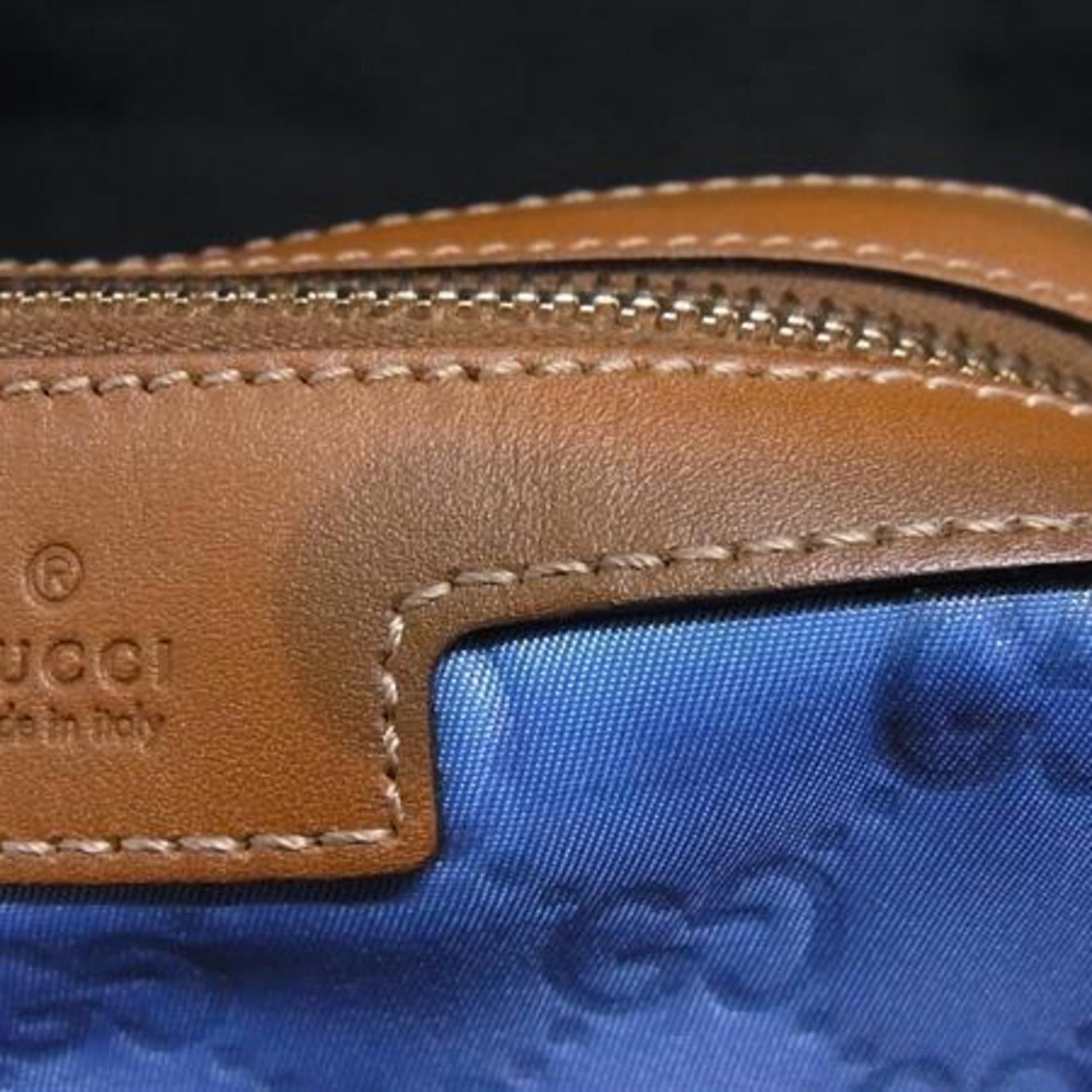 Gucci Brown Light Blue Nylon Leather Clutch Bag Wash Bag
