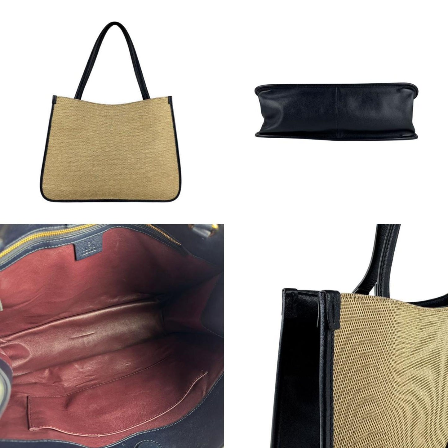 Gucci Navy Canvas Leather Shoulder Bag