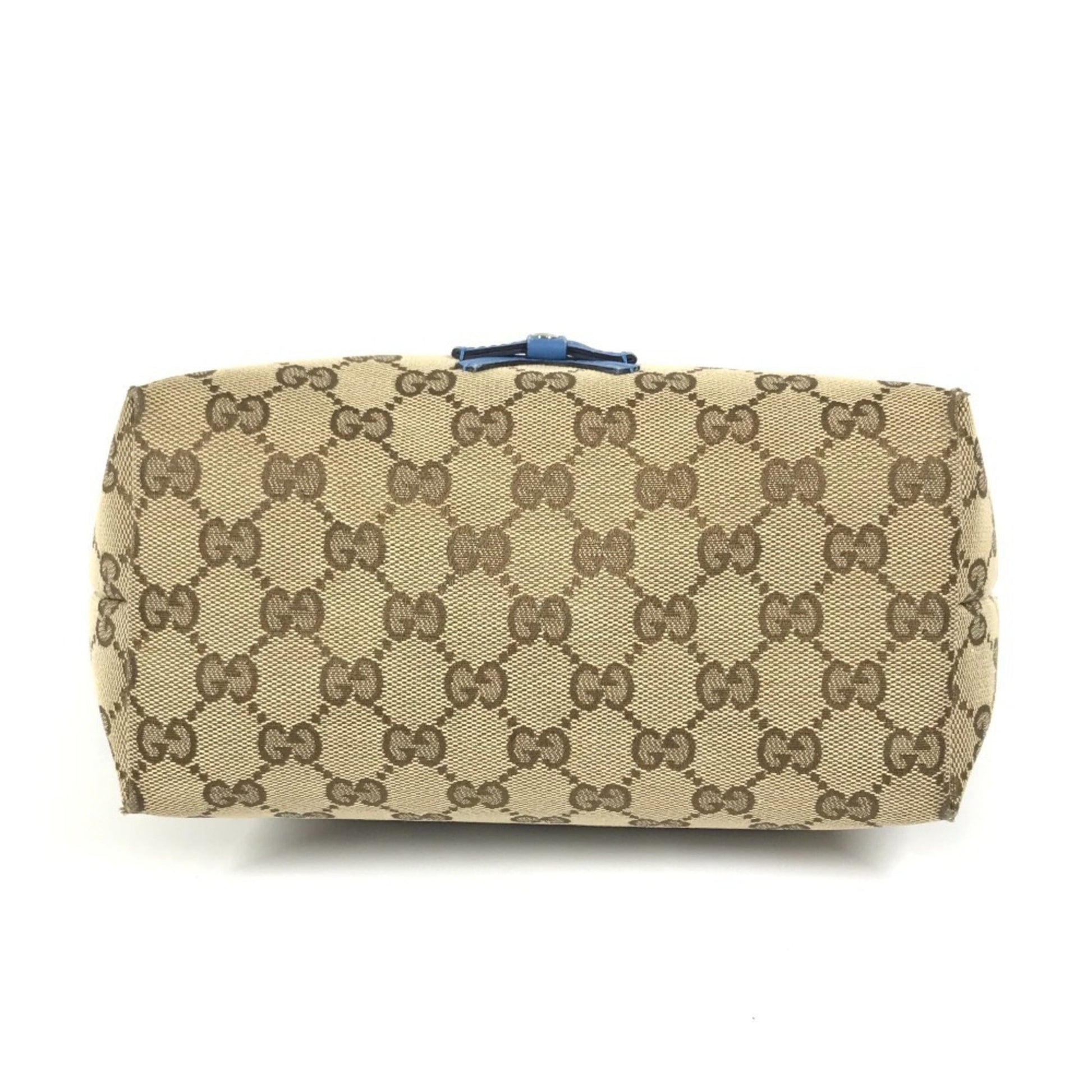 Gucci Gg Canvas Beige Blue Gg Canvas Leather Handbag Tote Bag