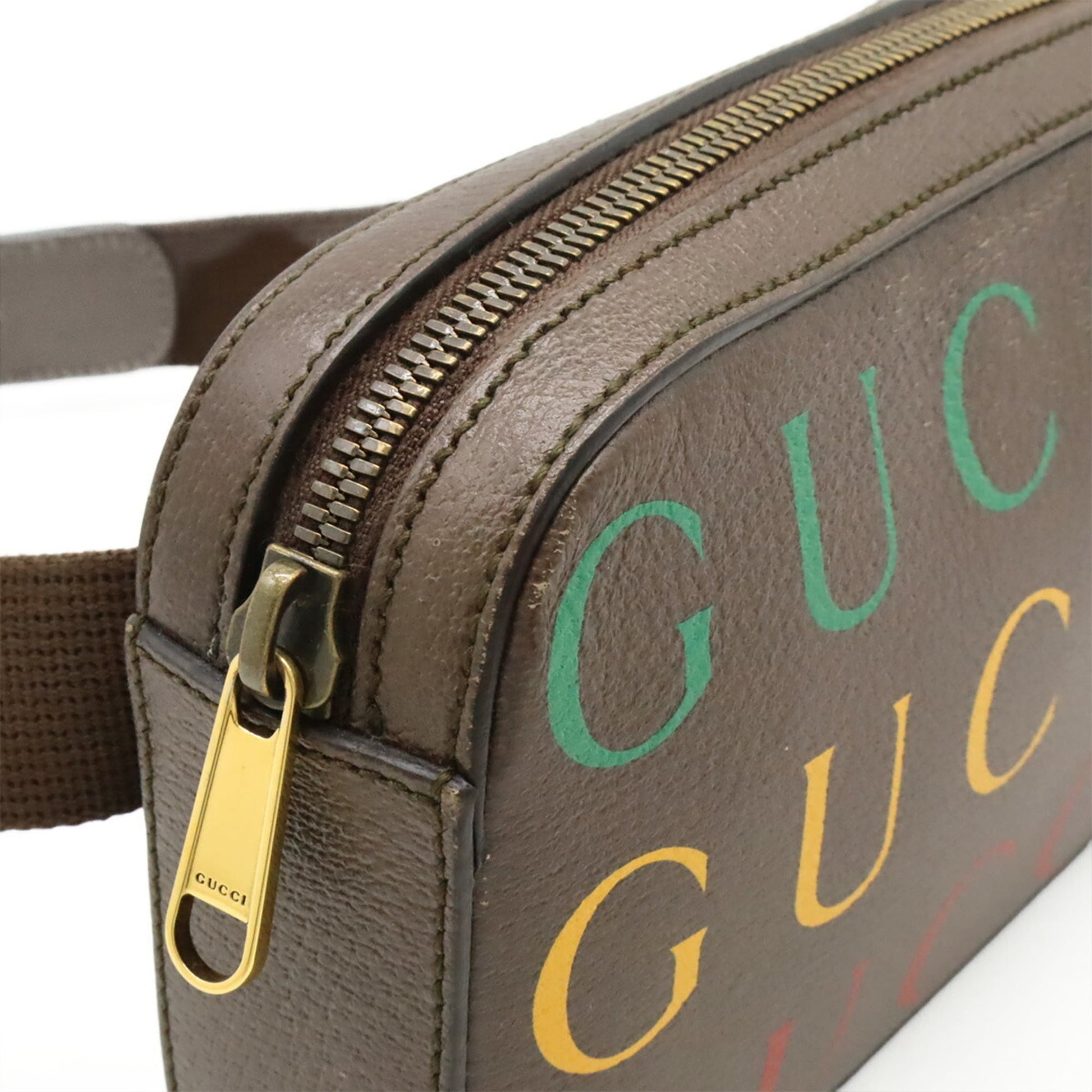 Gucci Brown Green Red Color Yellow Leather Clutch Bag Fanny Pack Sling Bag