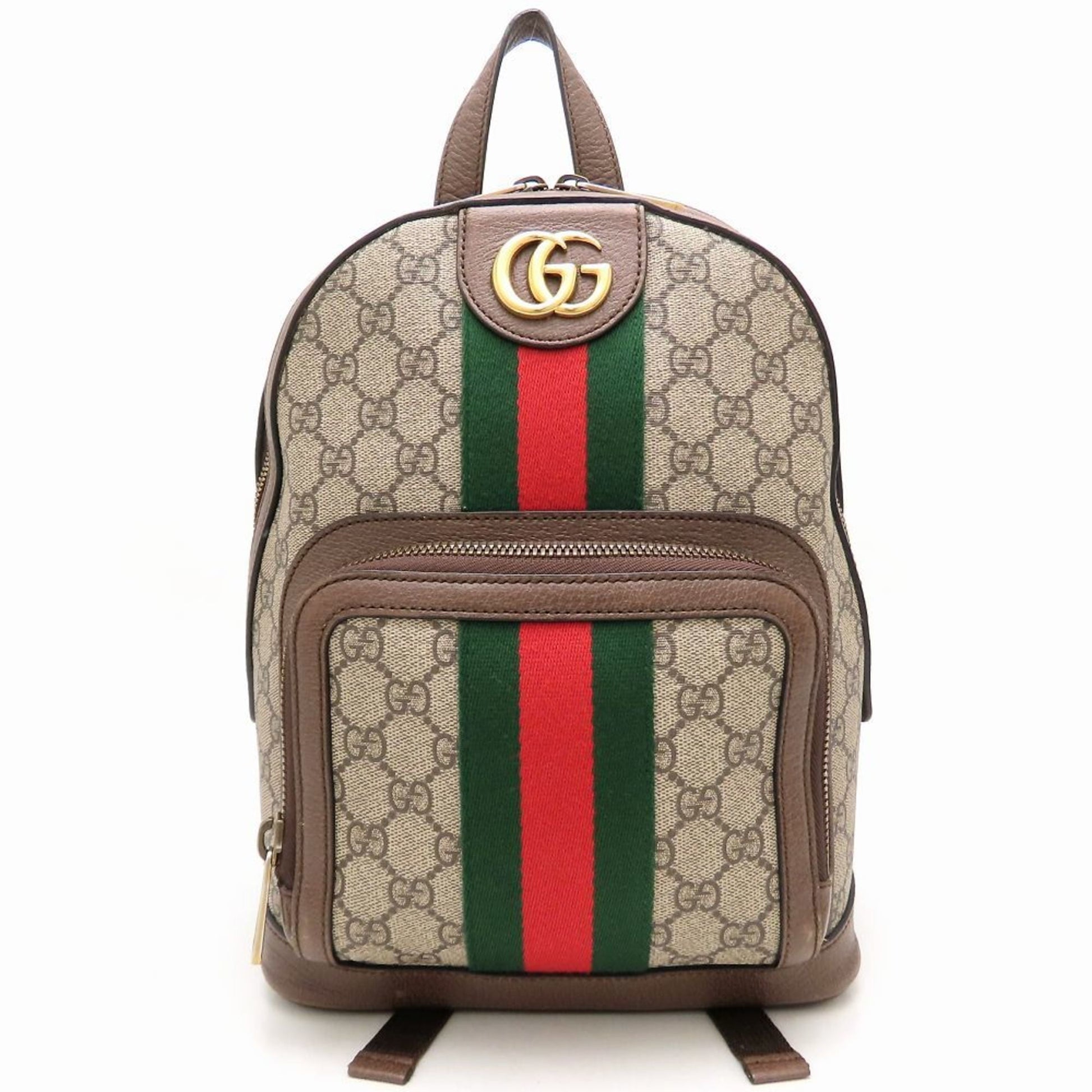 Gucci Beige Brown Gg Supreme Canvas Leather Backpack