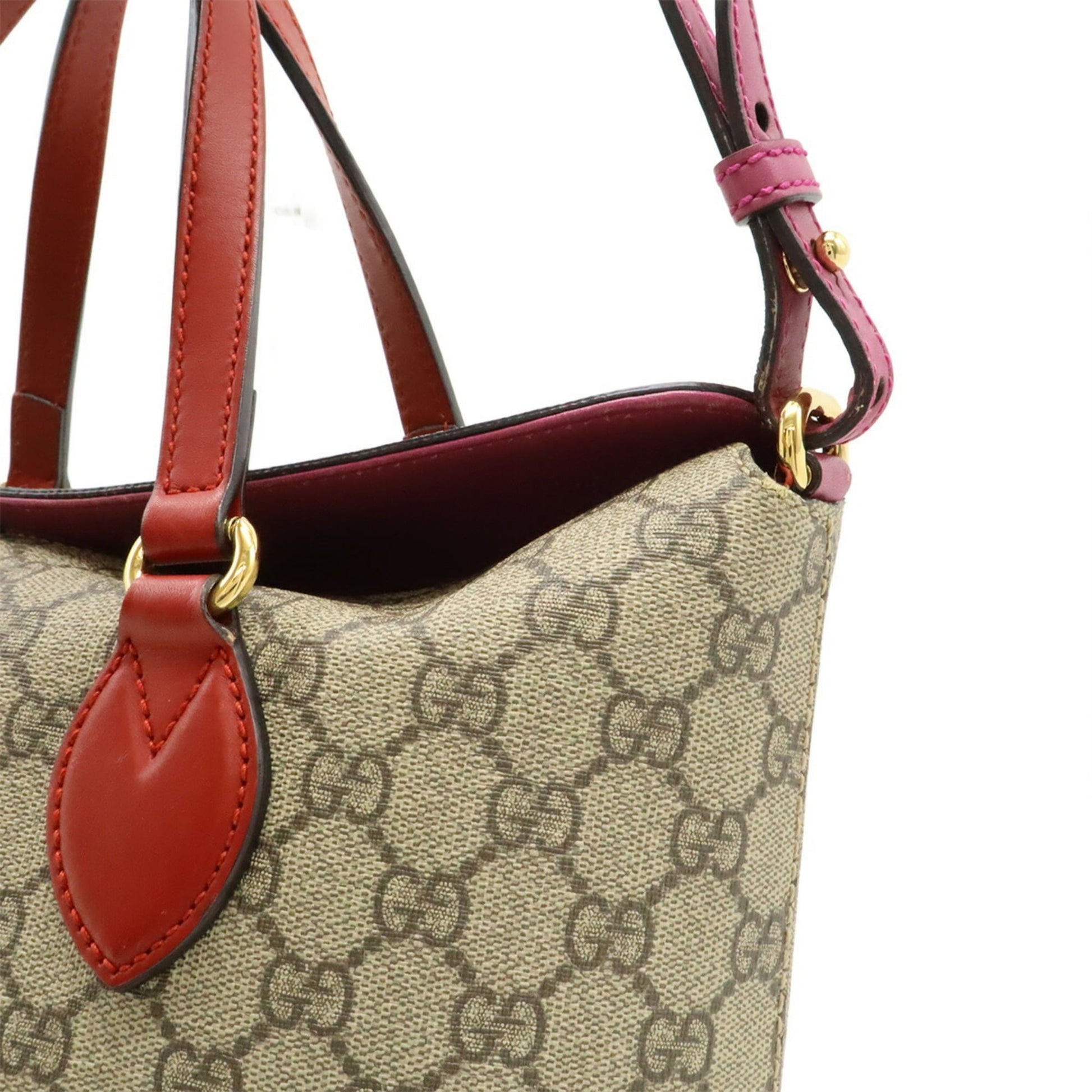 Gucci Beige Pink Pink Red Red Color Gg Supreme Leather Handbag Shoulder Bag Tote Bag