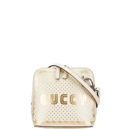 Gucci Gold White Leather Shoulder Bag