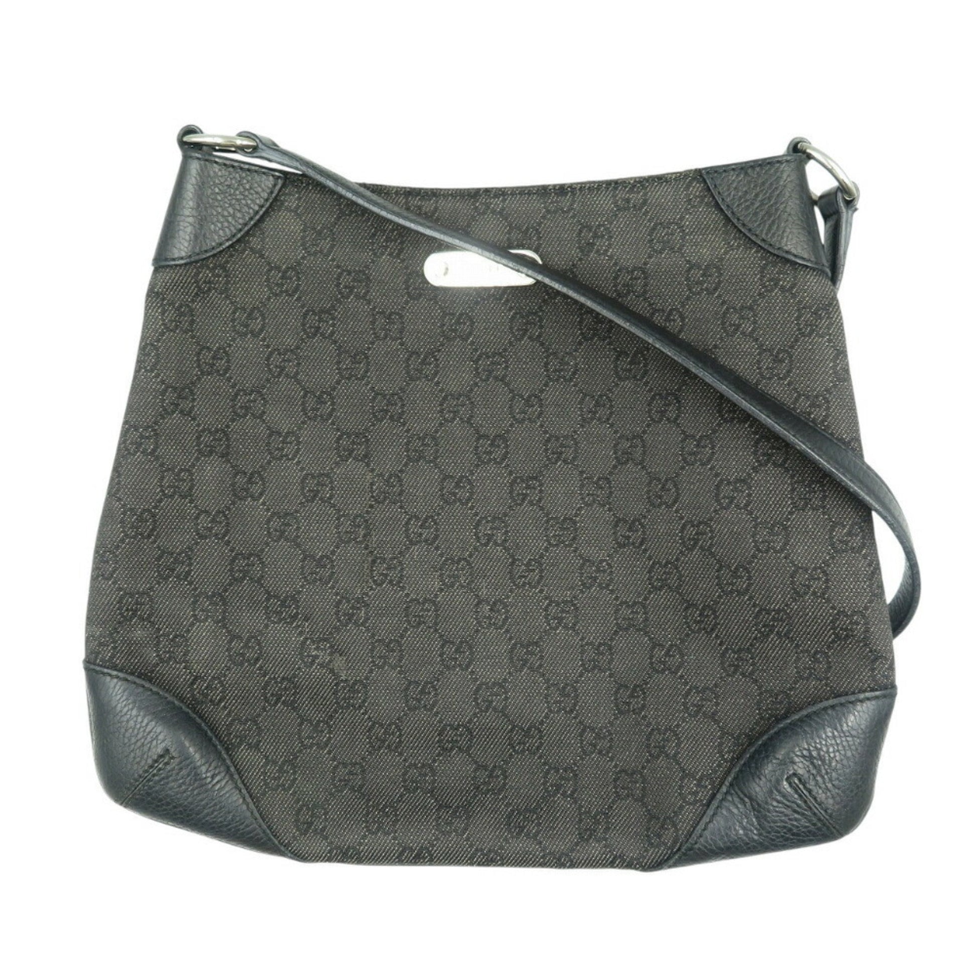 Gucci Black Gg Canvas Leather Shoulder Bag